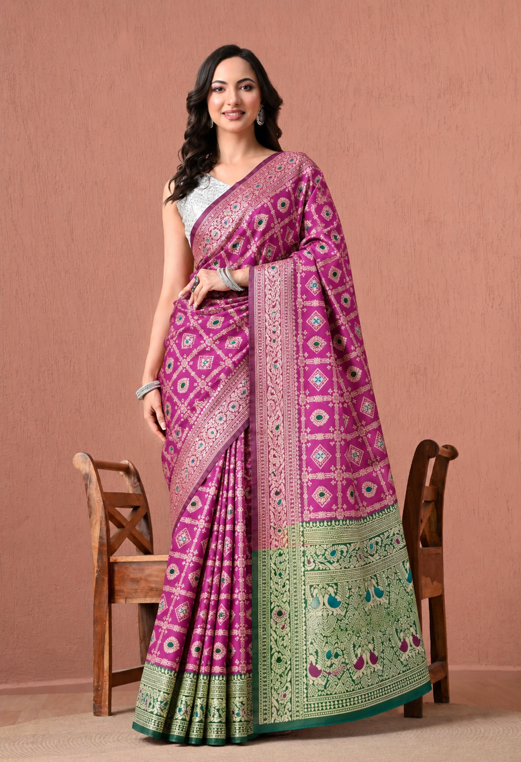 Pair it with a green or magenta blouse, traditional jewellery and embellished heels for a graceful festive look.
