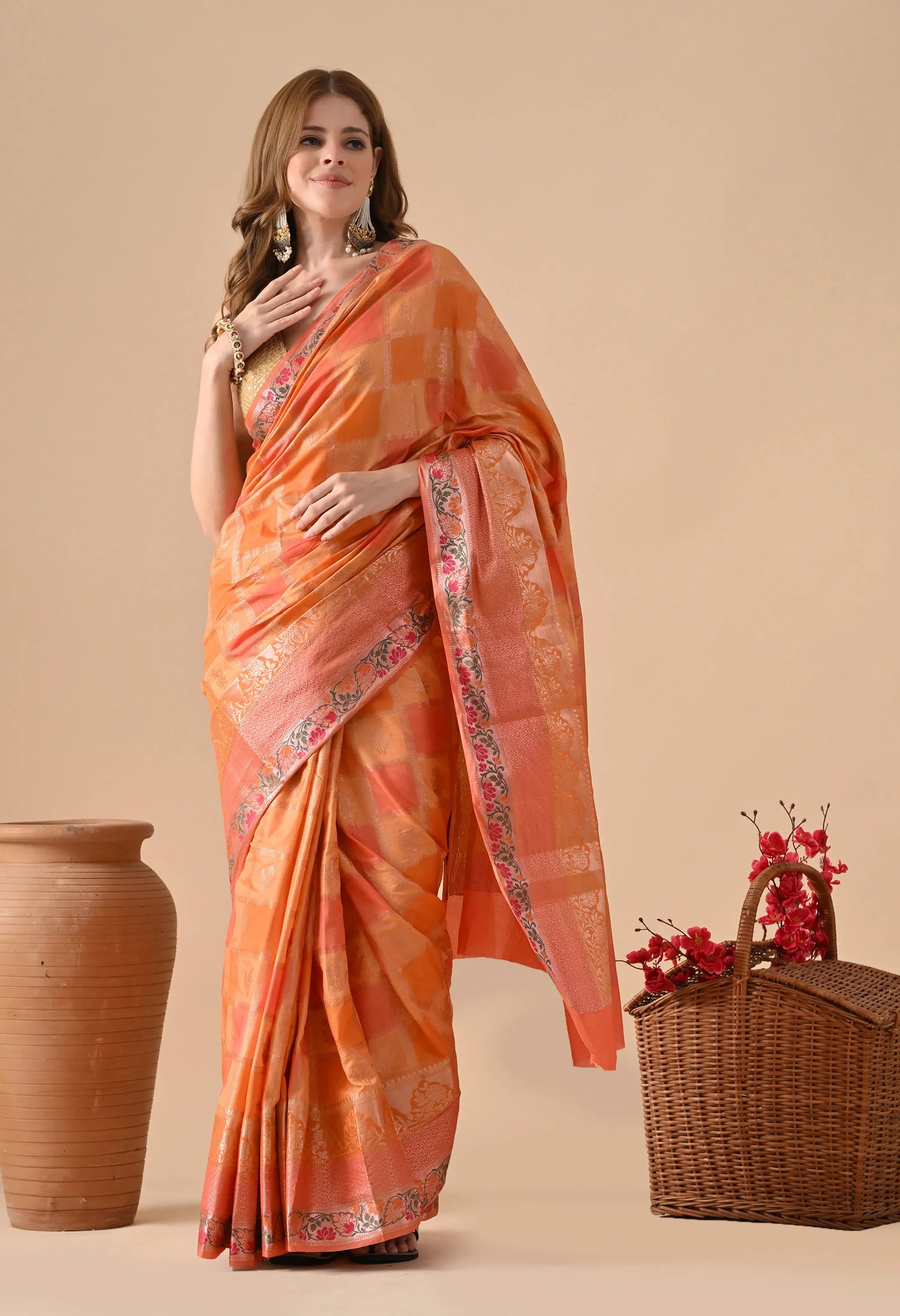 Orange Rangkat Silk Saree