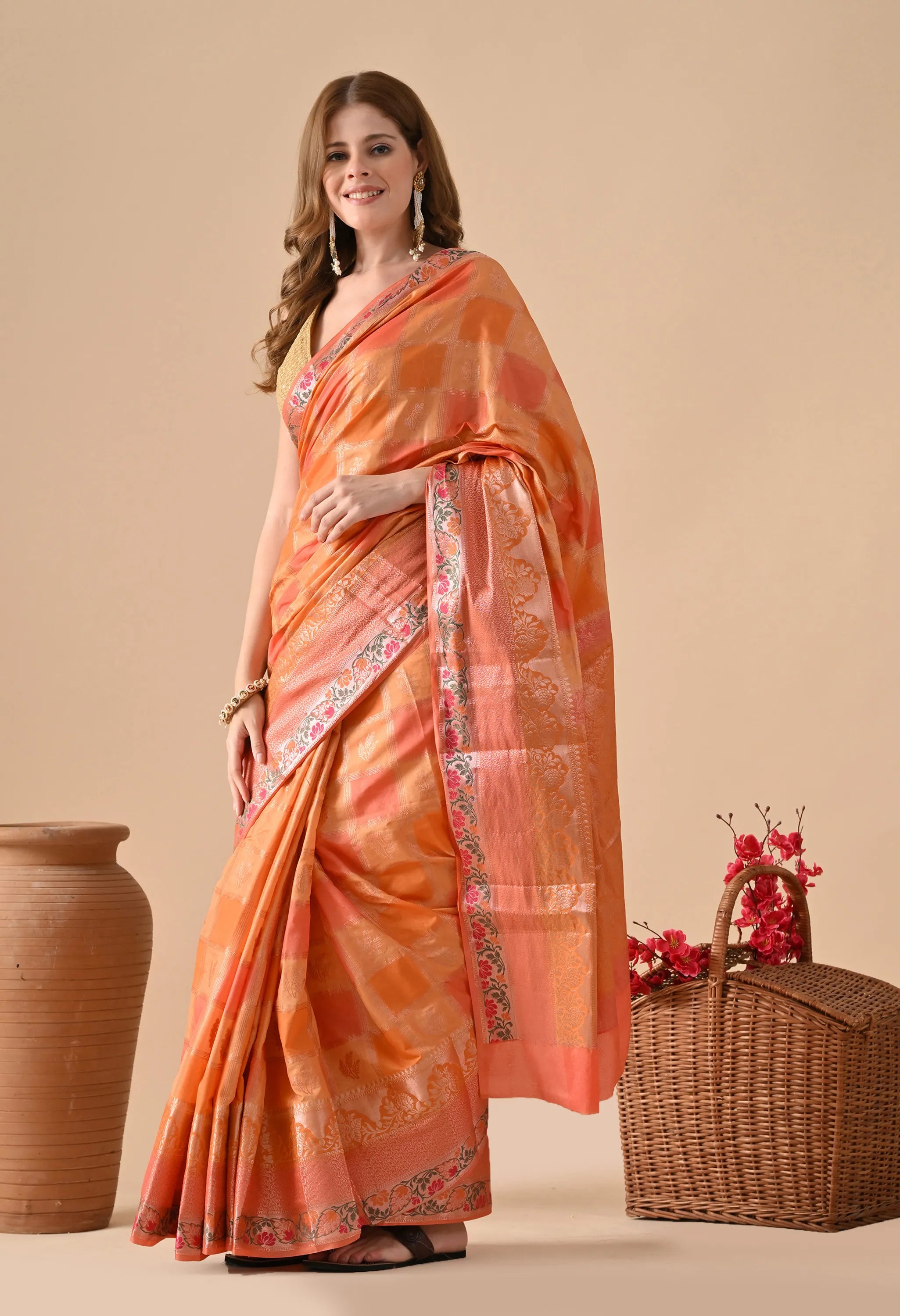 Orange Rangkat Silk Saree