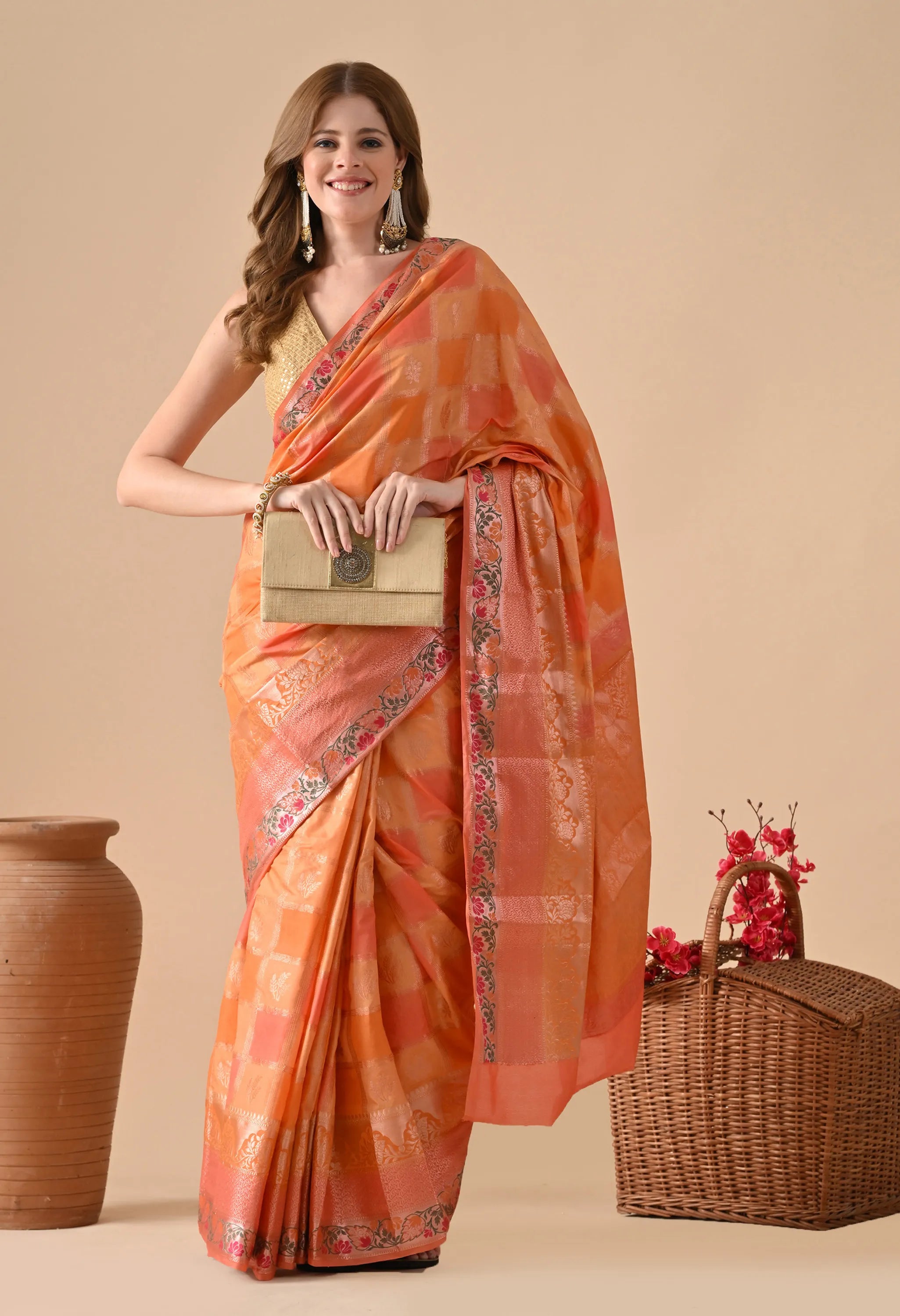 Orange Rangkat Silk Saree