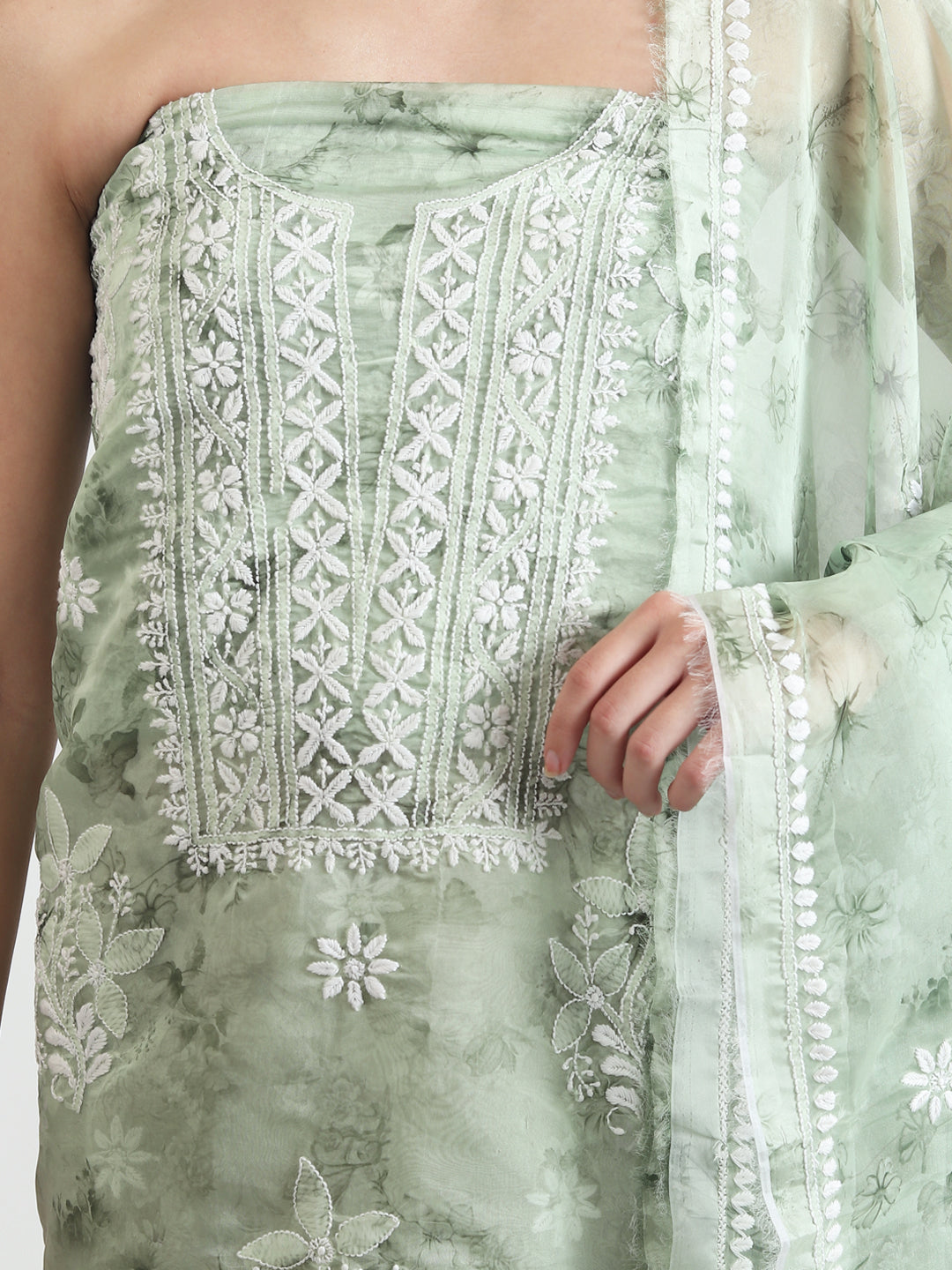  Organza chikankari Suit Set