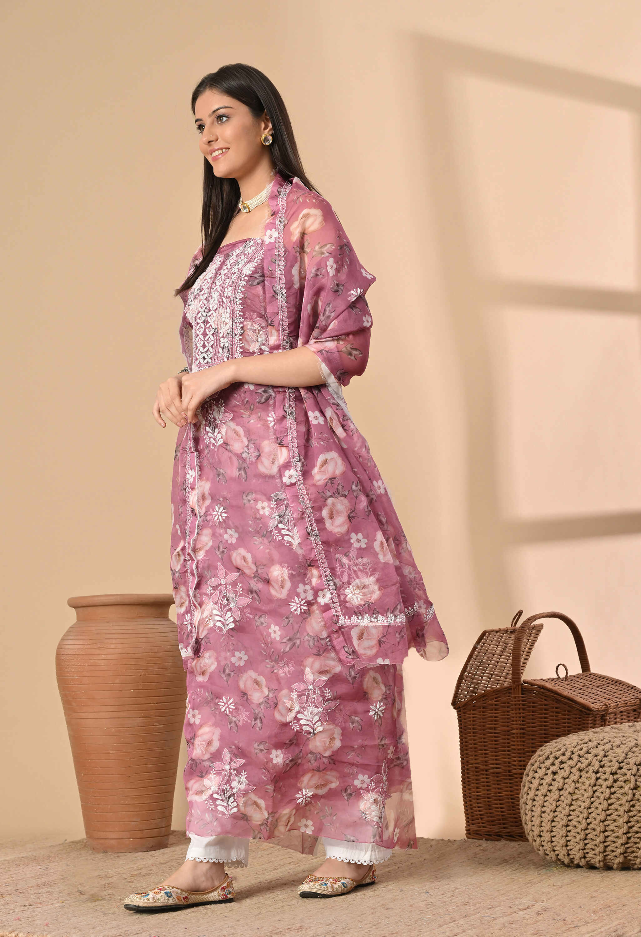  Organza chikankari Suit Set