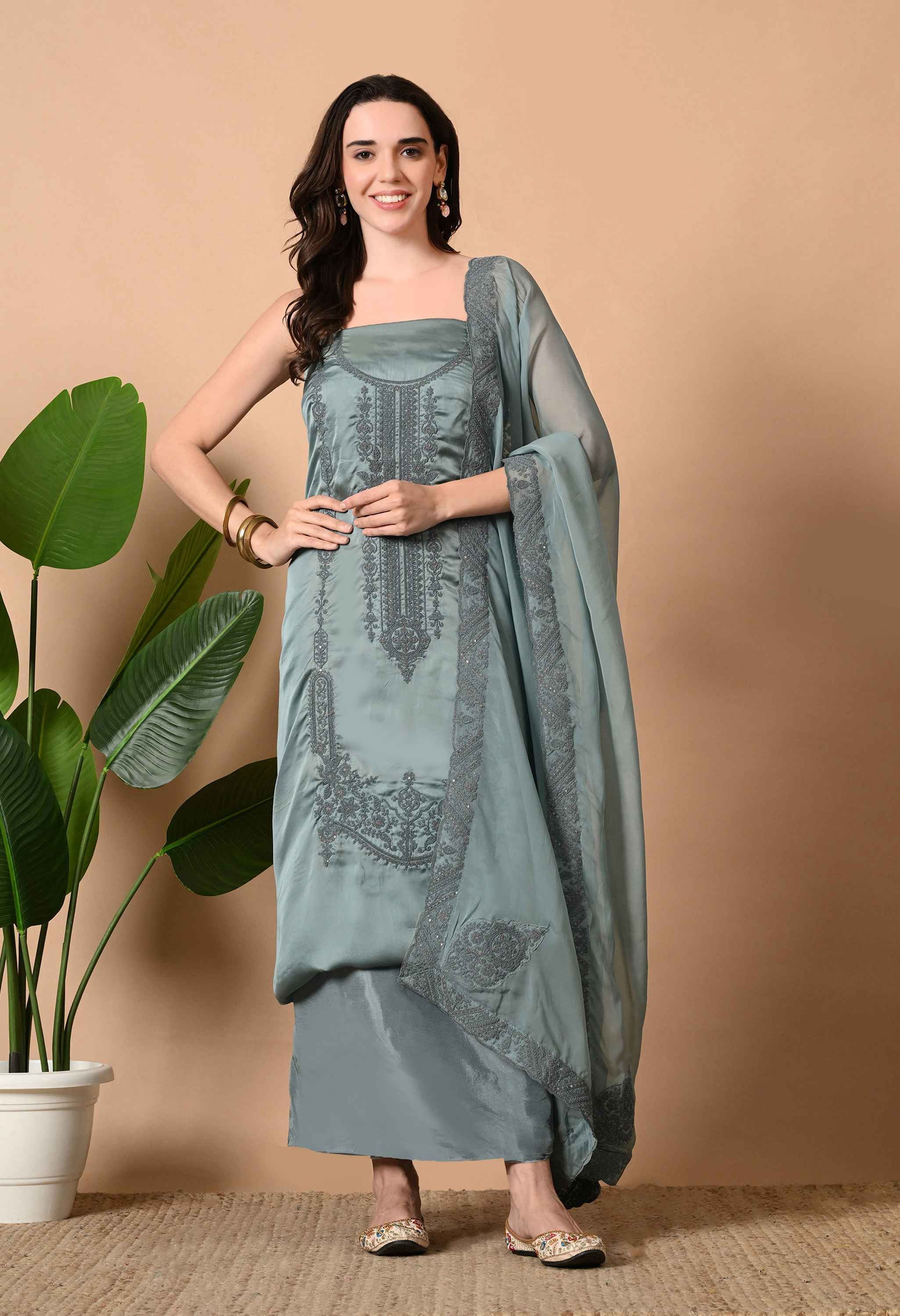 Organza satin embroidery