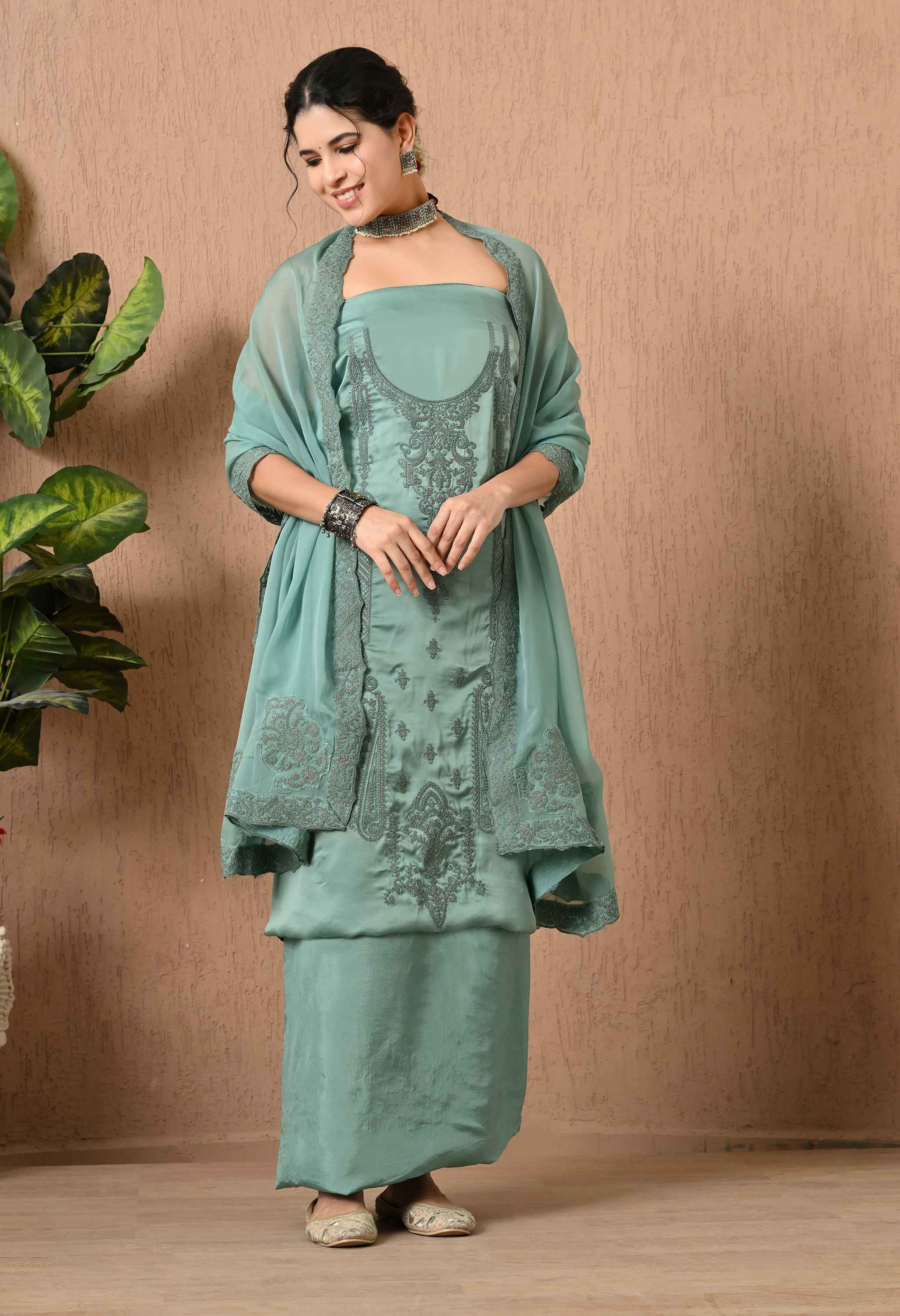 Organza satin salwar kameez
