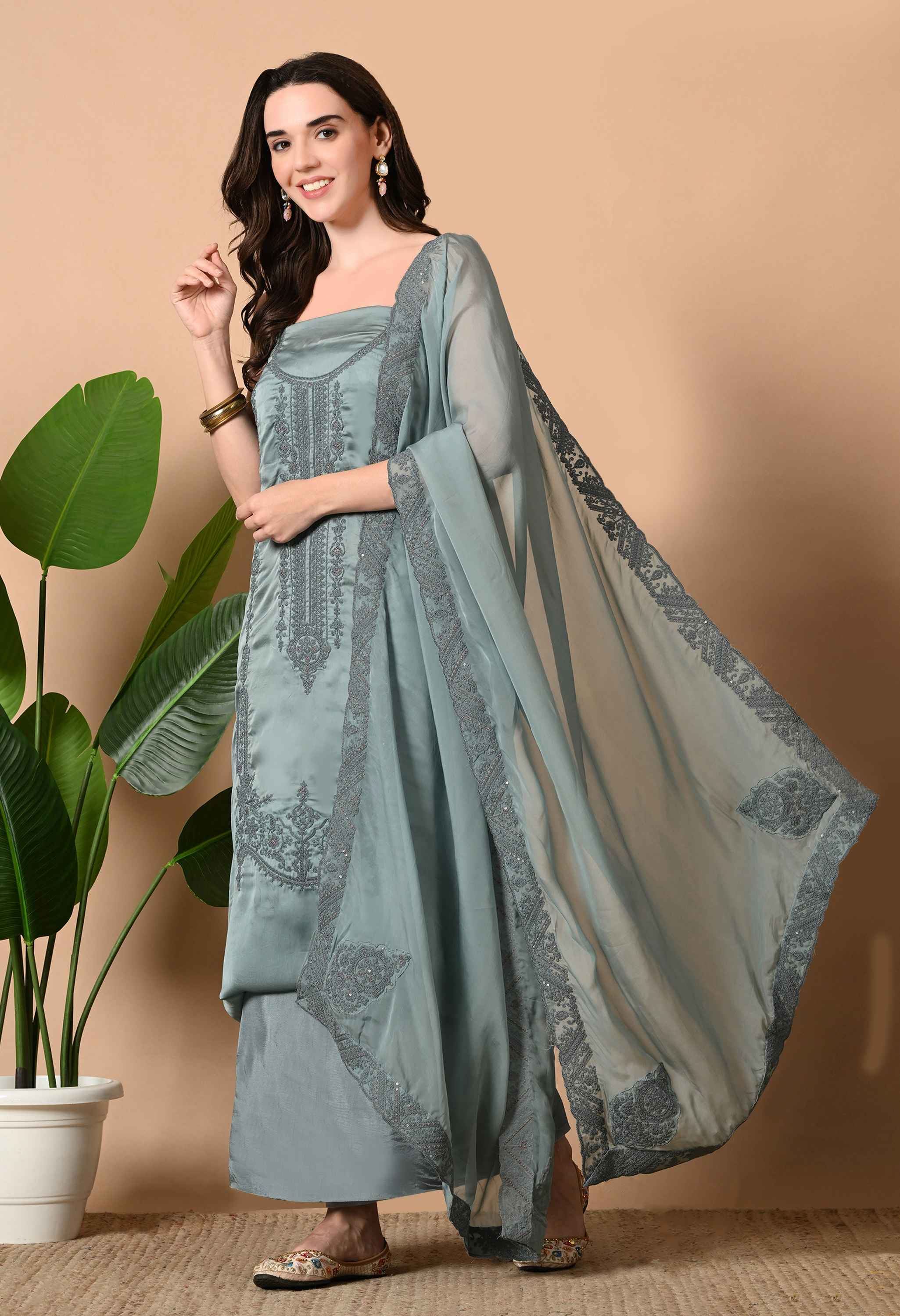 Organza satin embroidery