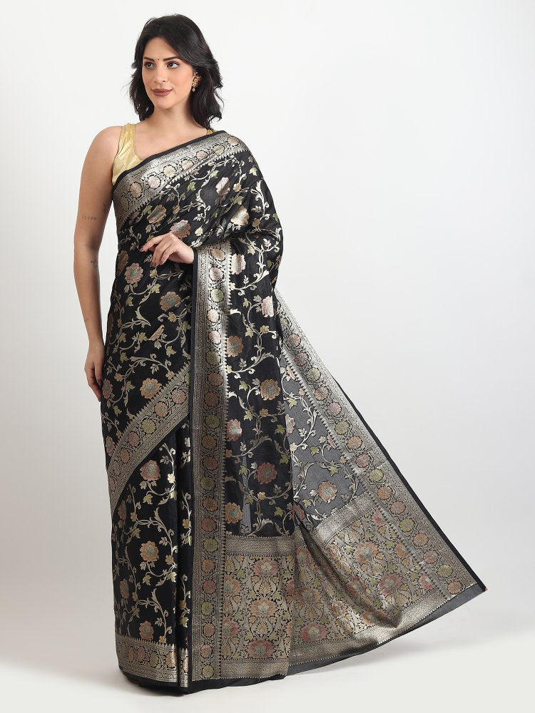 Party Wear Black Silk Saree With Tilphi
