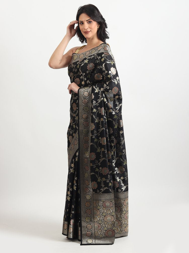 Party Wear Black Silk Saree With Tilphi