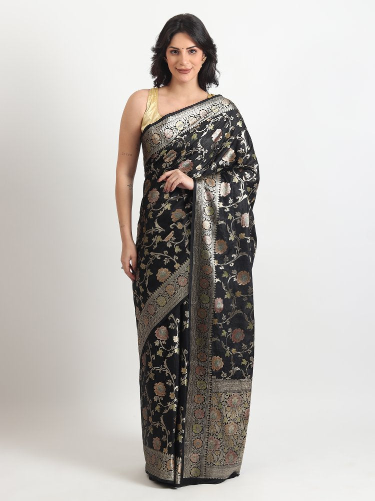 Party Wear Black Silk Saree With Tilphi