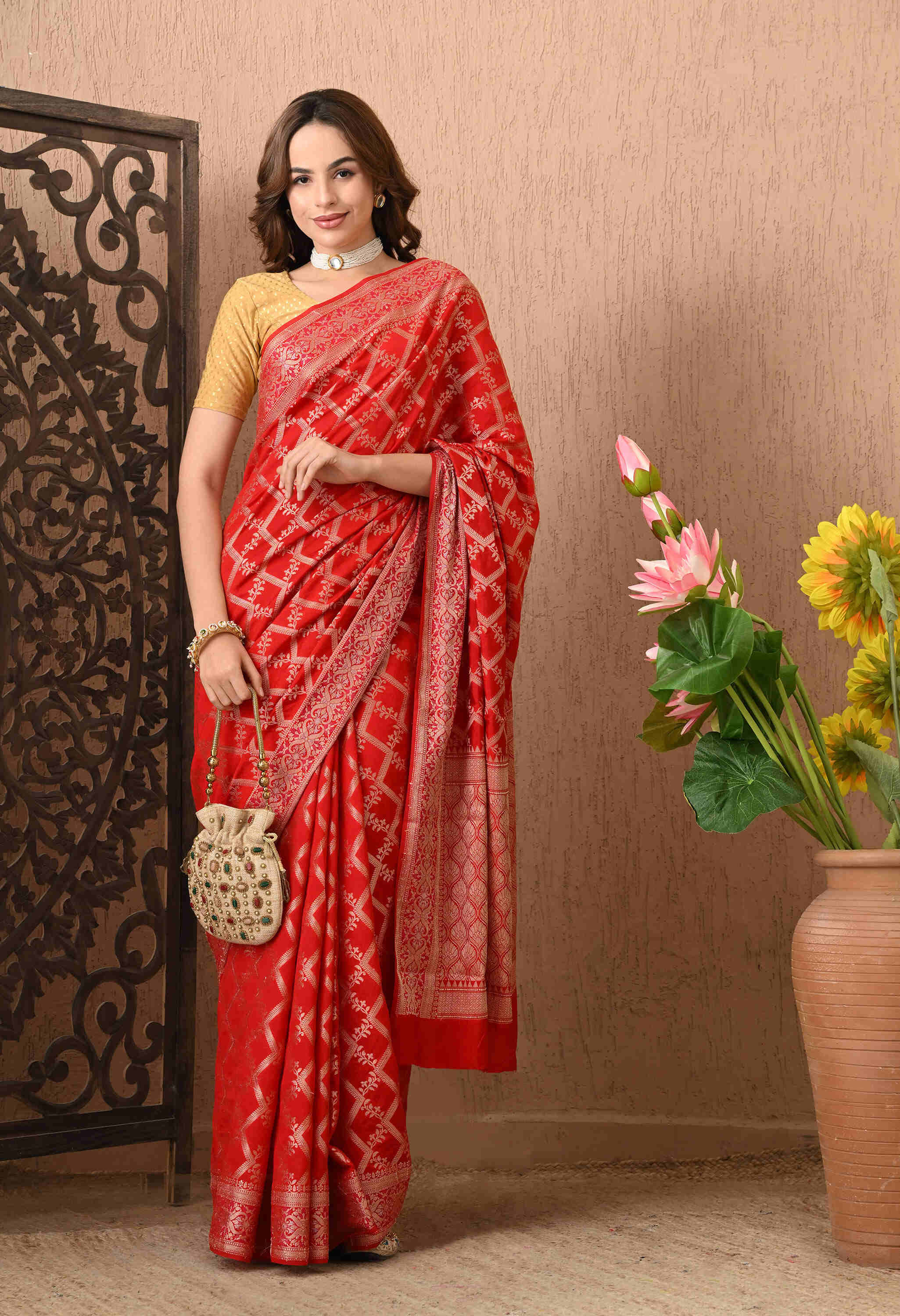 Best Party Wear Red Silk Saree
