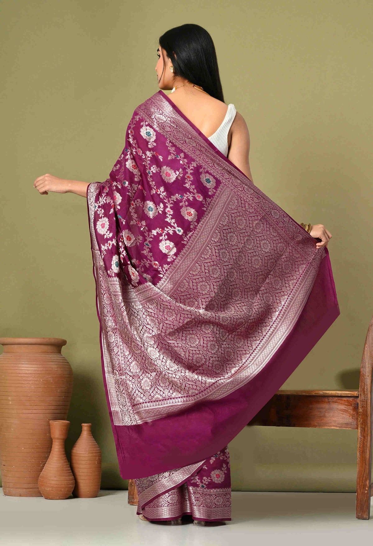Party Wear Silk Saree With Tilphi Work
