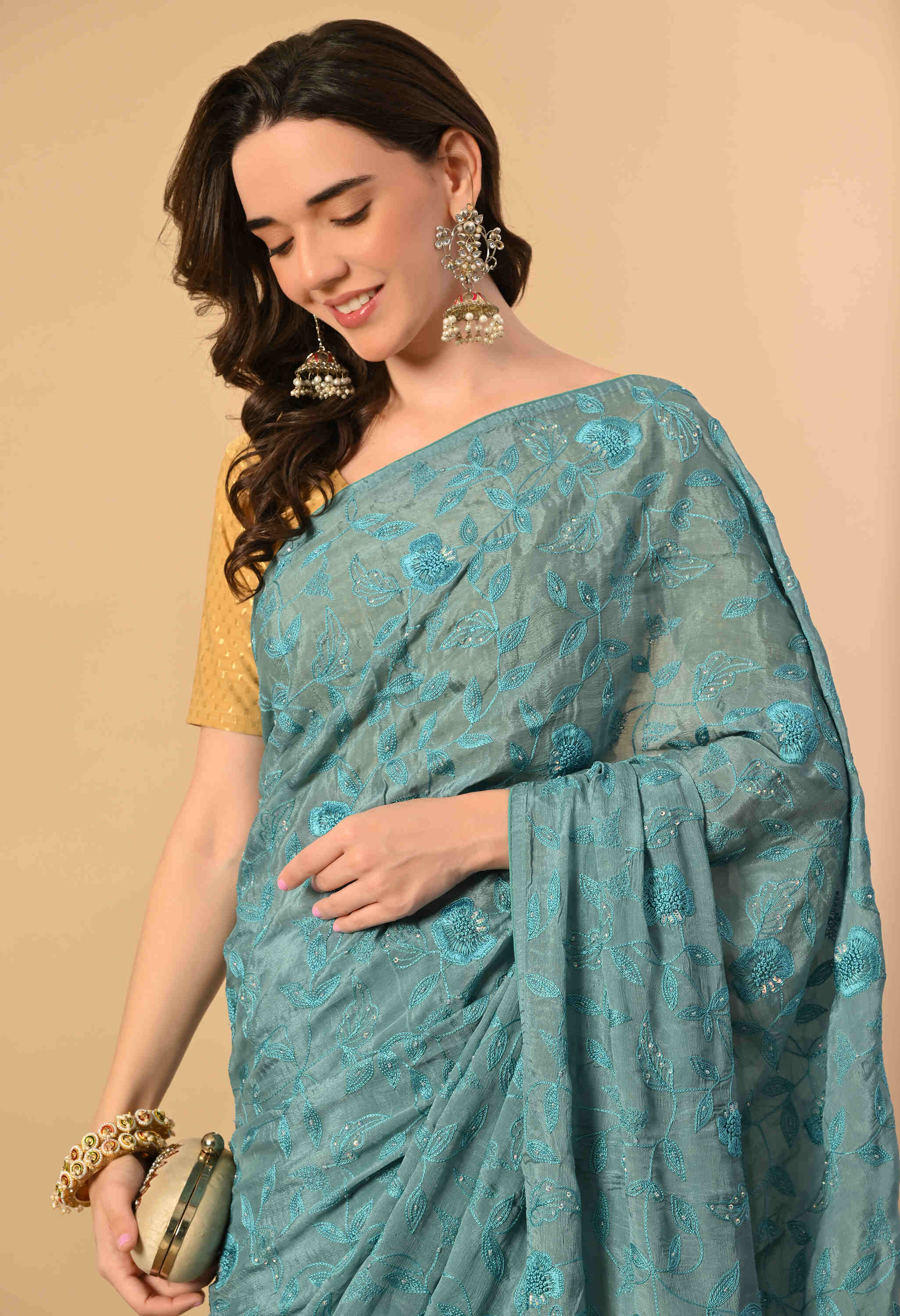 Party wear chinon chiffon saree