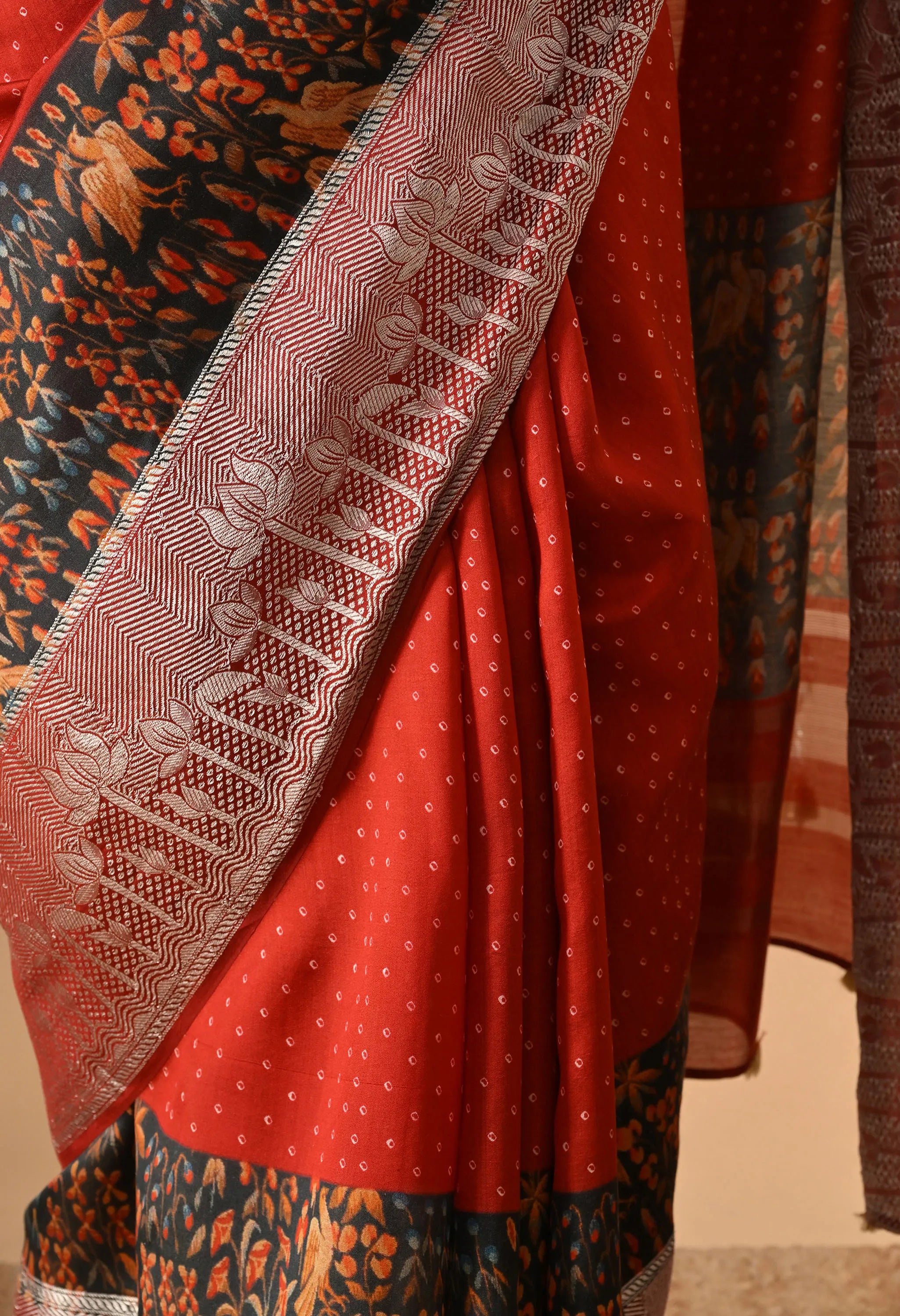 Party wear digital print on Muga silk sari