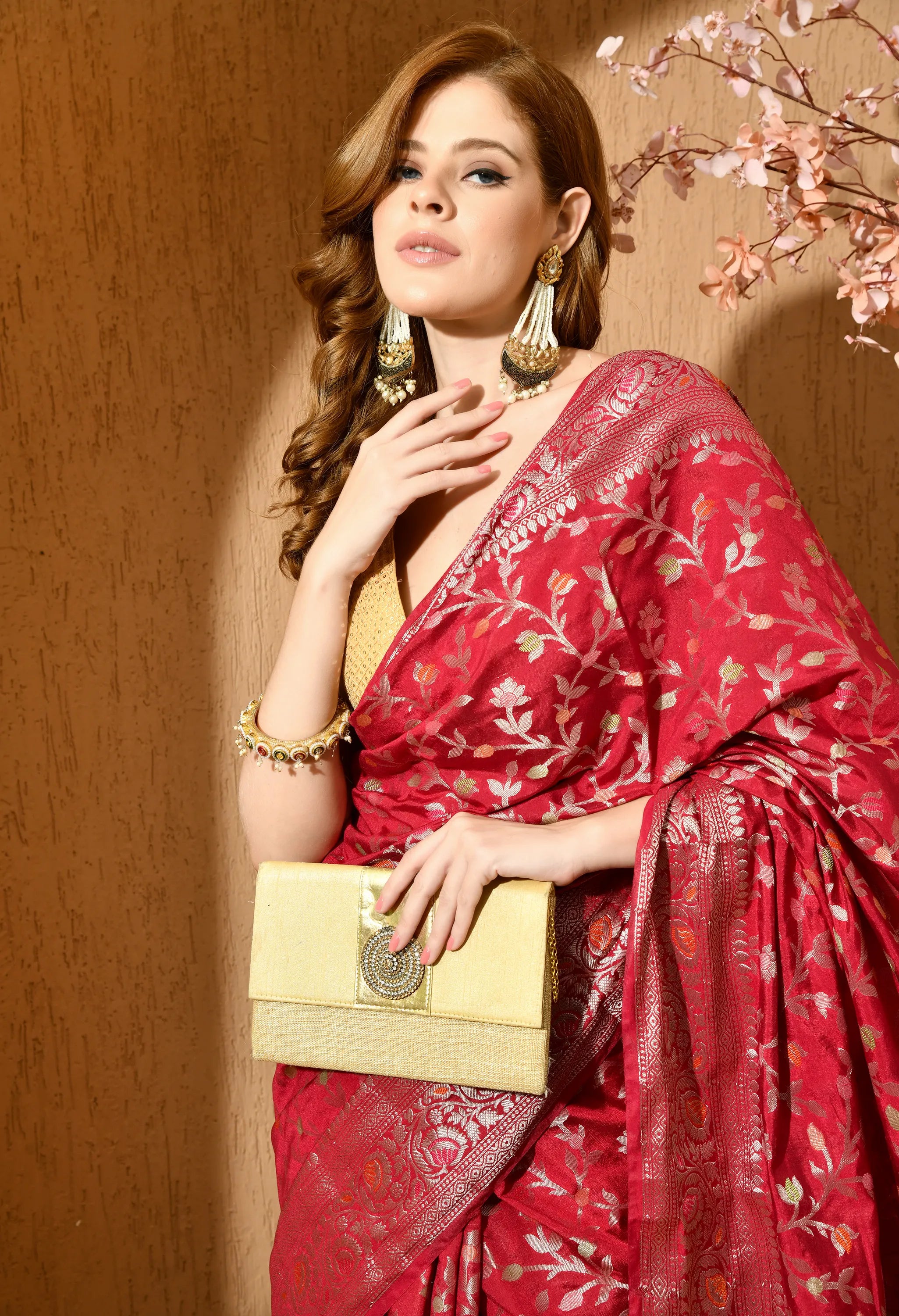 Party wear red silk sarees for festive occasions
