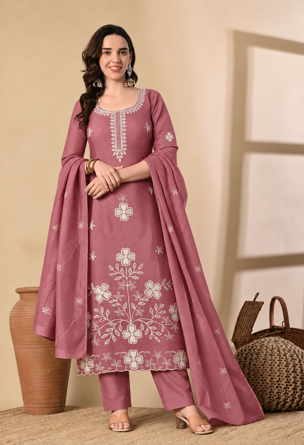 Pair it with pearl or oxidised earrings, delicate bangles and embellished flats for a graceful and sophisticated ethnic look.