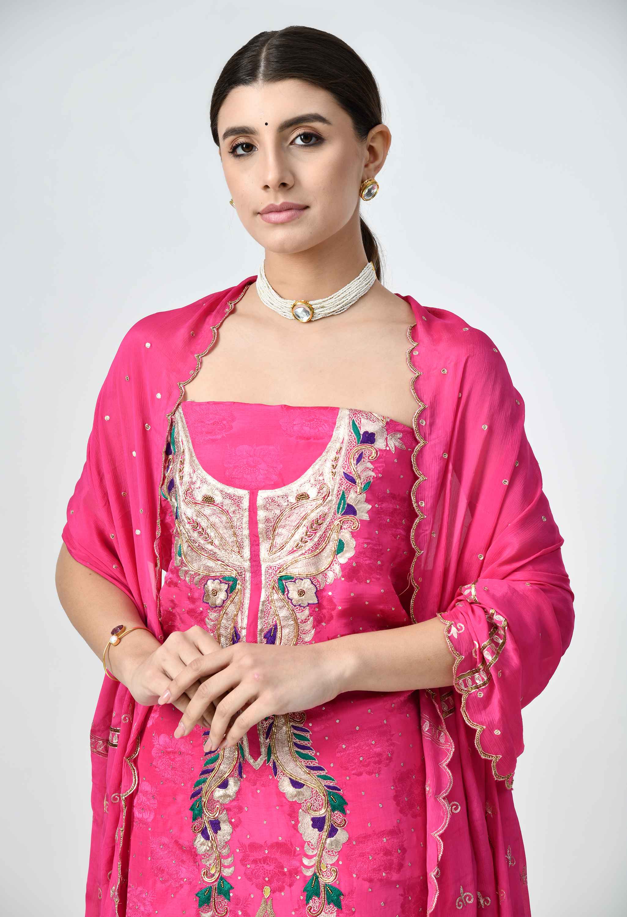 Hand Embroidered Crepe Suit Set