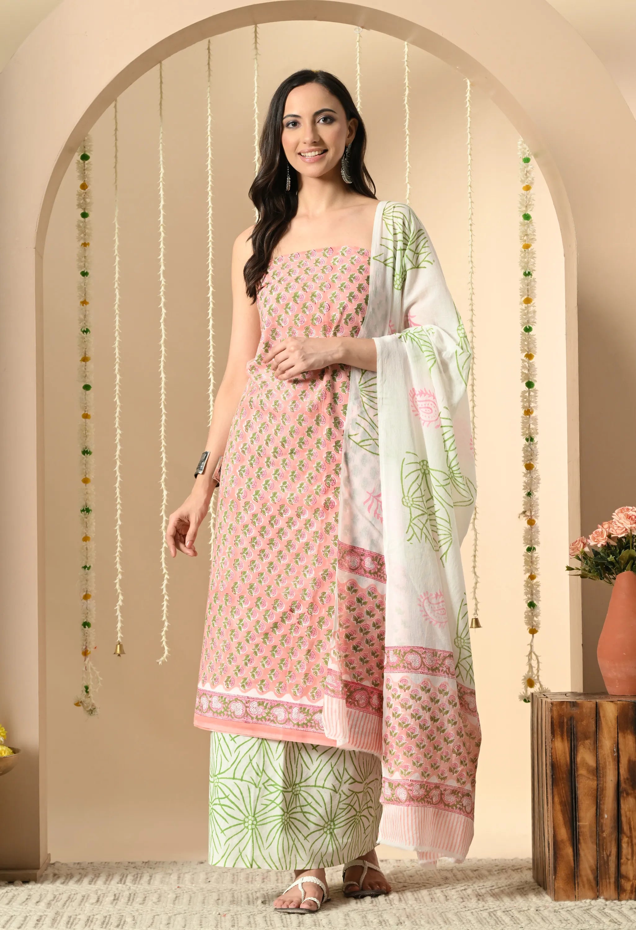 Pink Handblock salwar and Suit