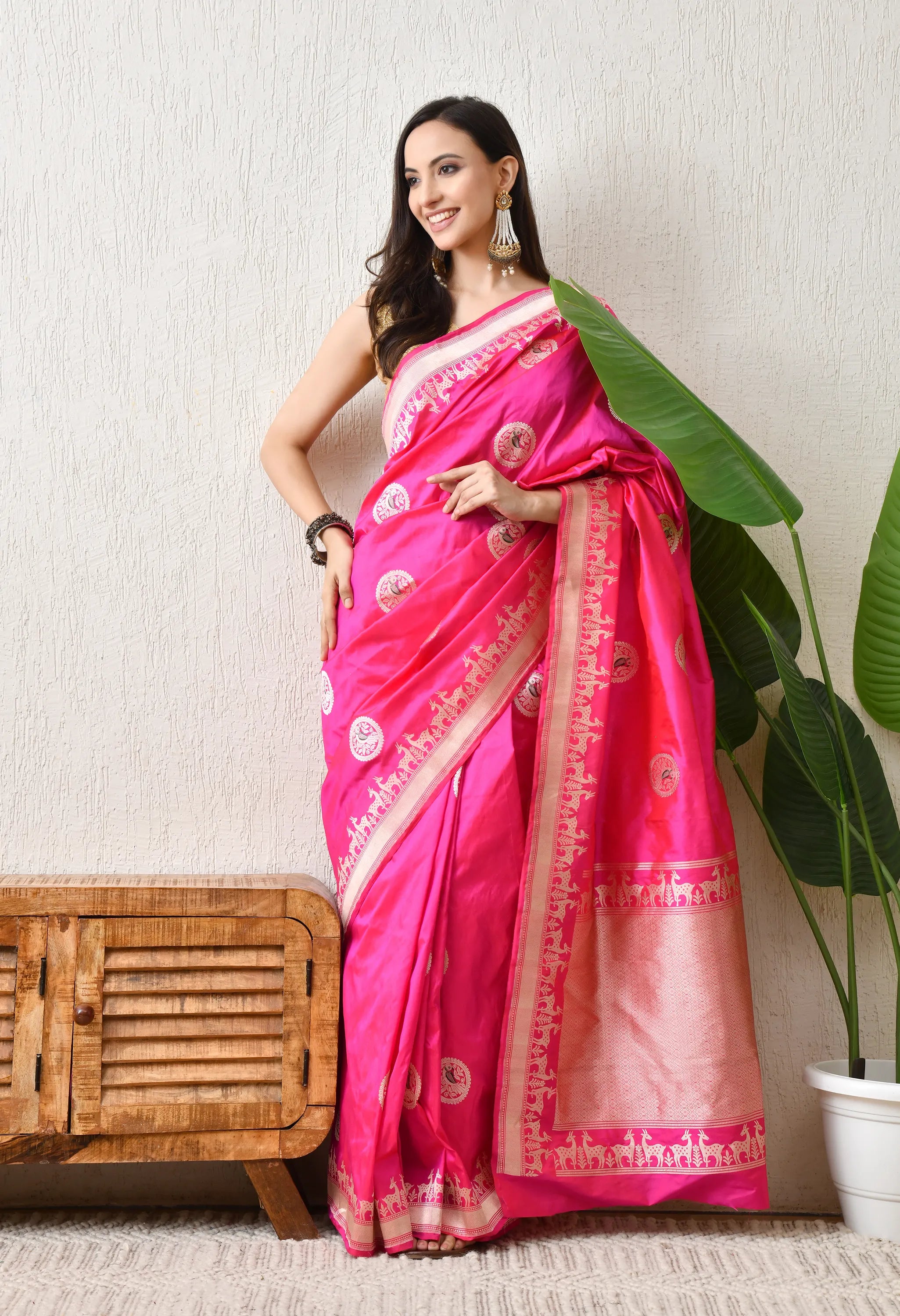 Pink handwoven pink saree