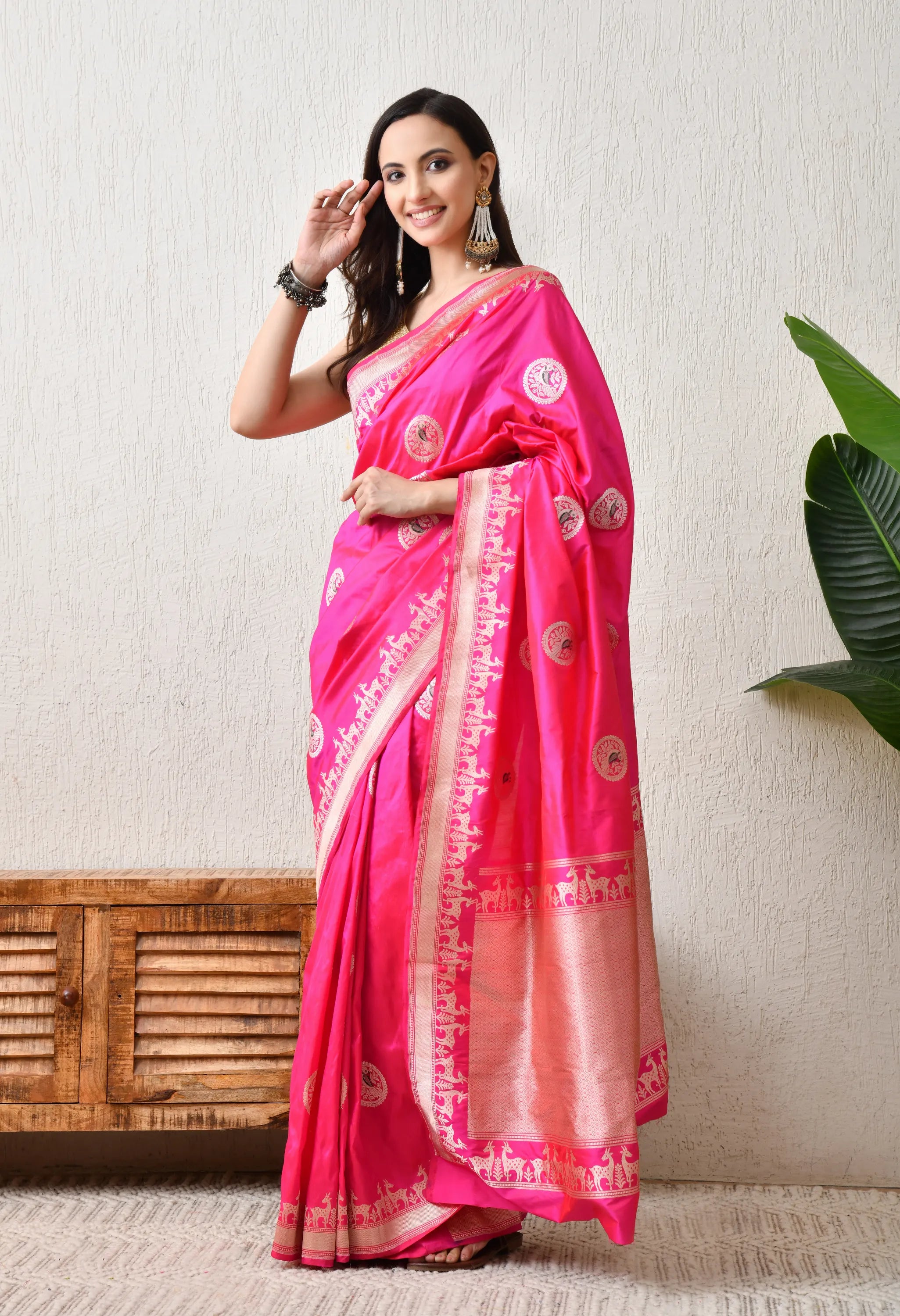 Pink handwoven pink saree