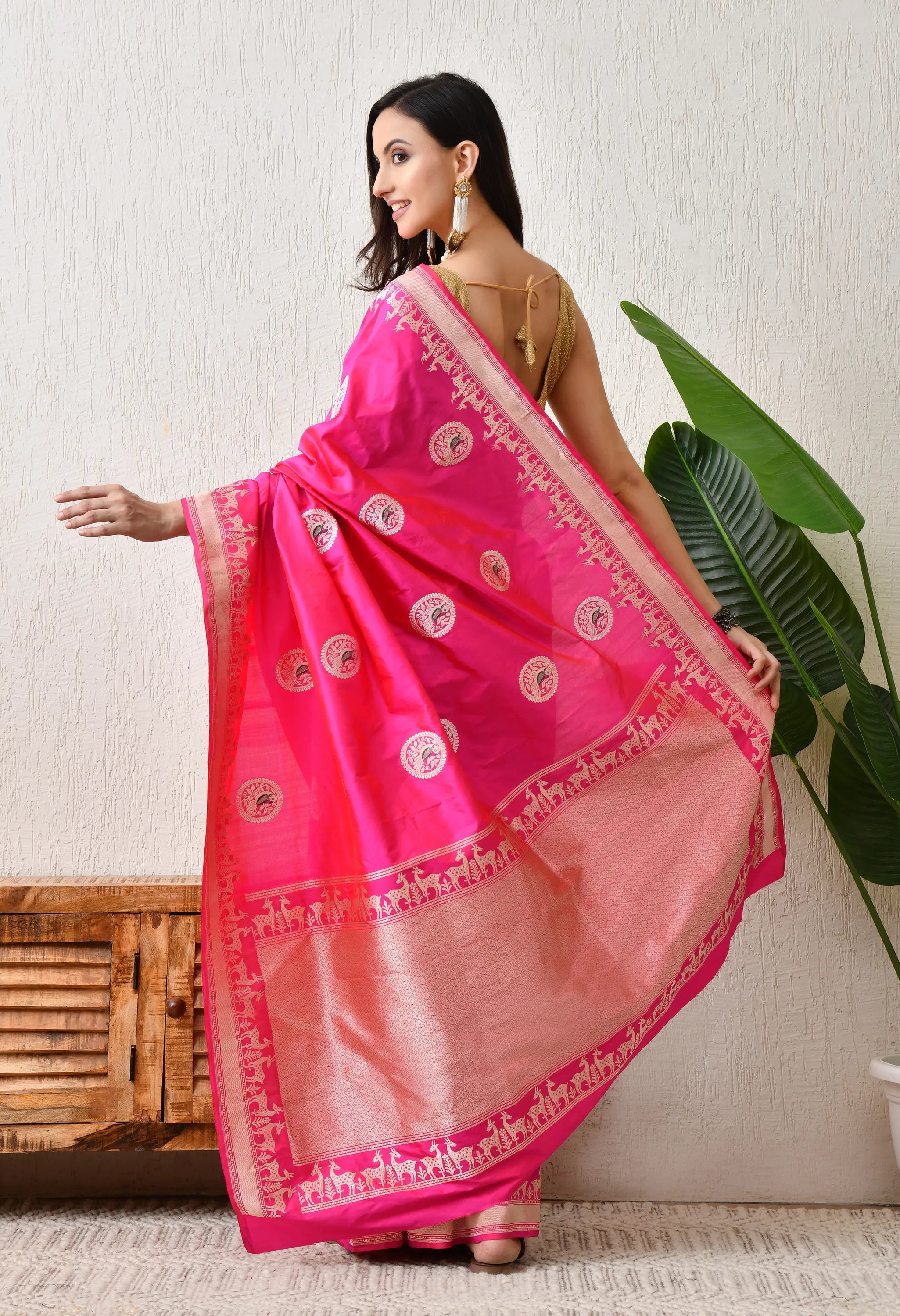 Pink handwoven pink saree