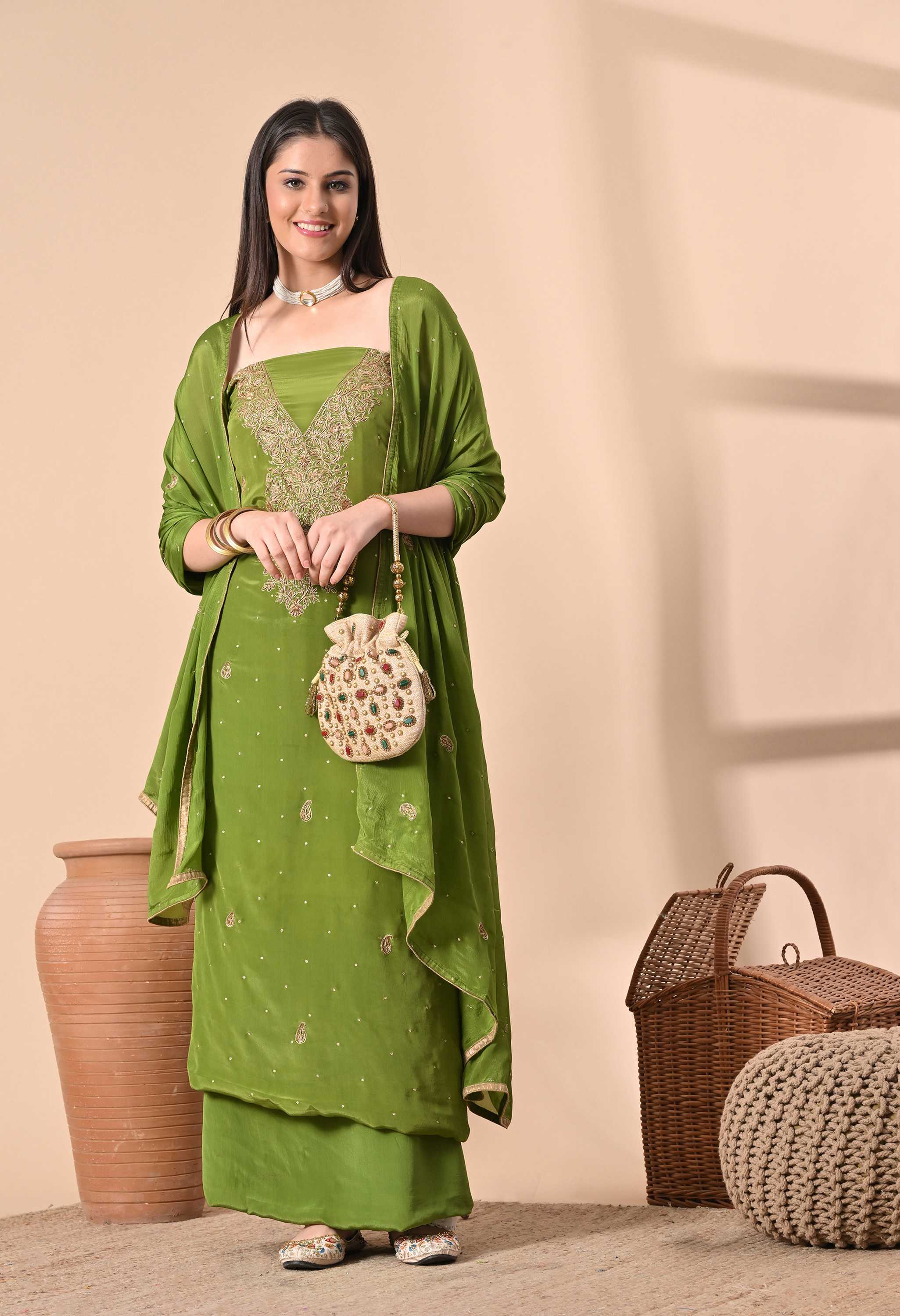 Pure Crepe handwork Suit Set