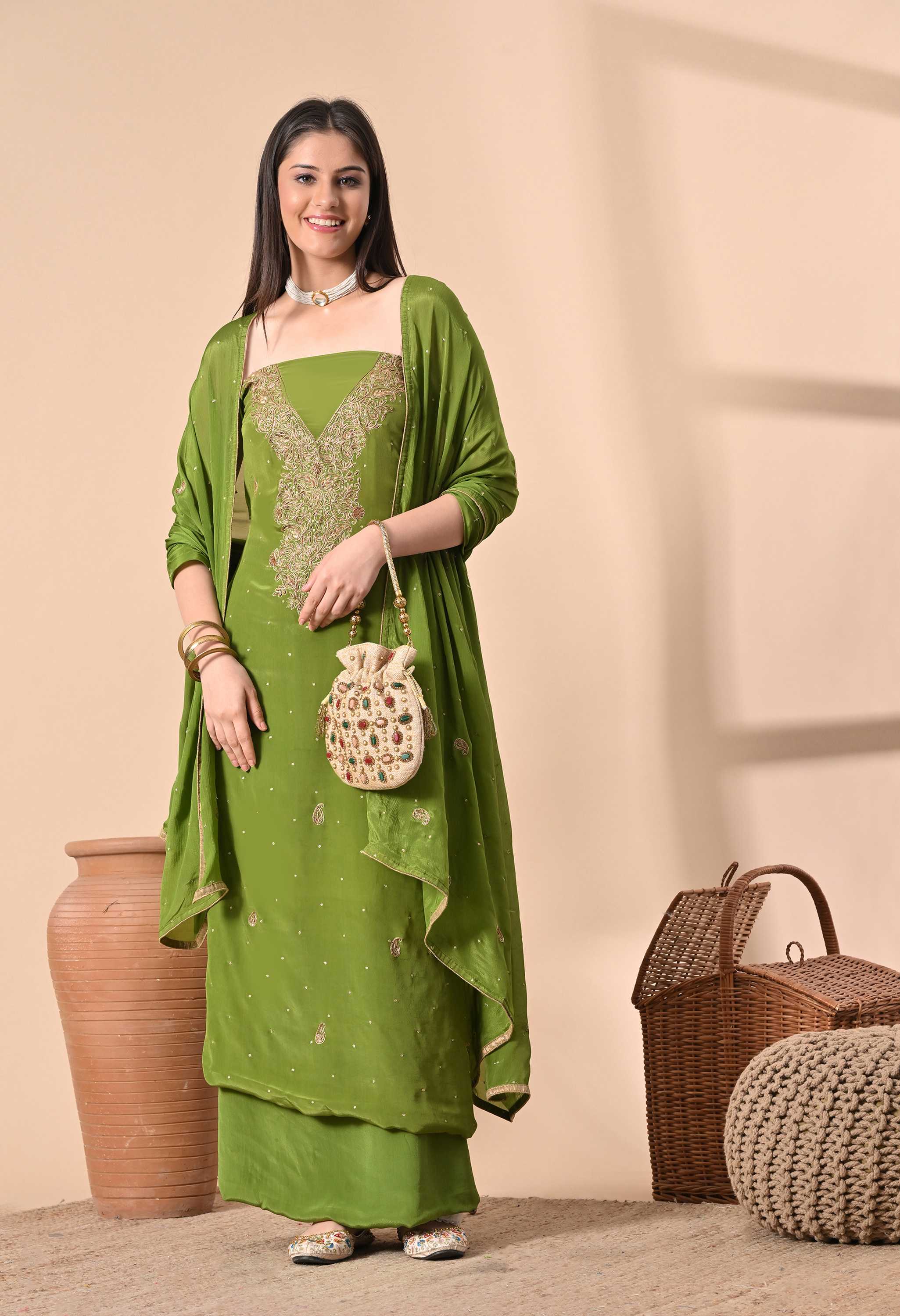 Pure Crepe handwork Suit Set