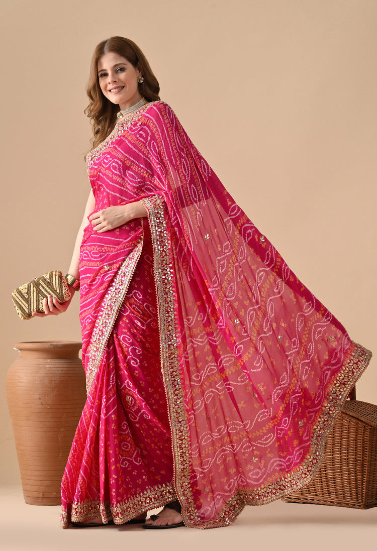 pure chiffon bandhani saree