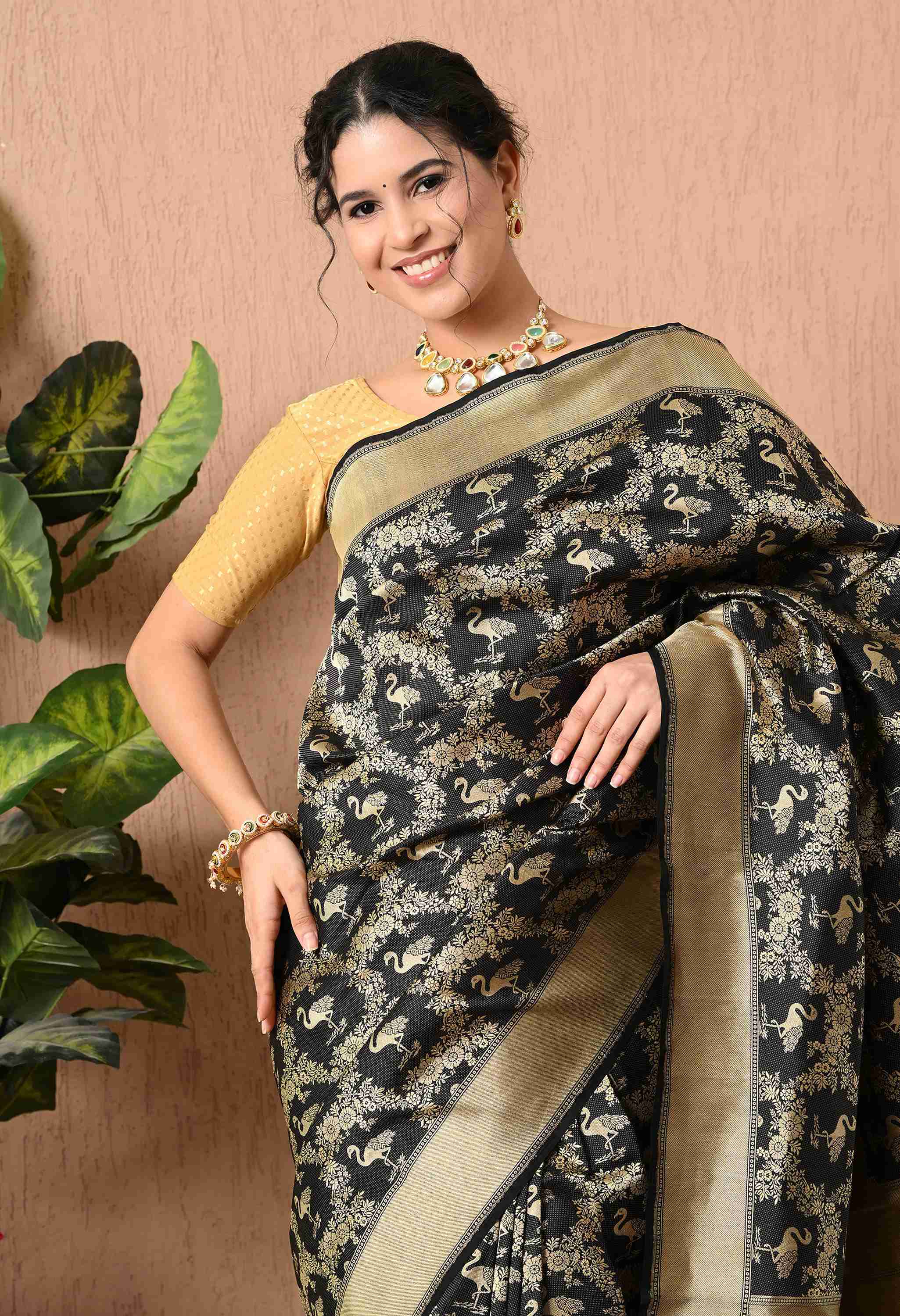 Shikargah Pure Katan Silk Black Saree