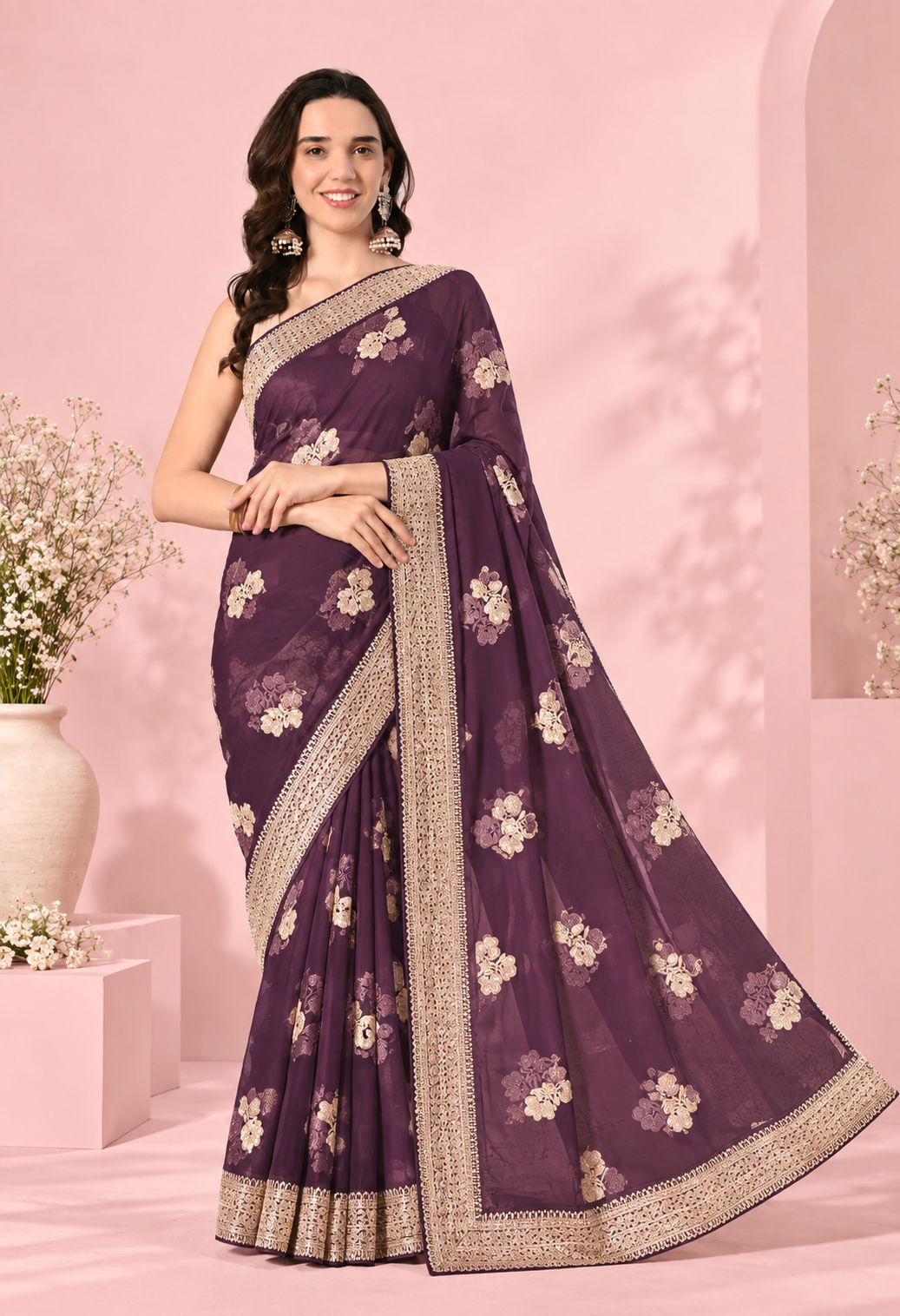 Pair it with a matching plum blouse, statement gold jewellery and embellished heels for a sophisticated festive look.