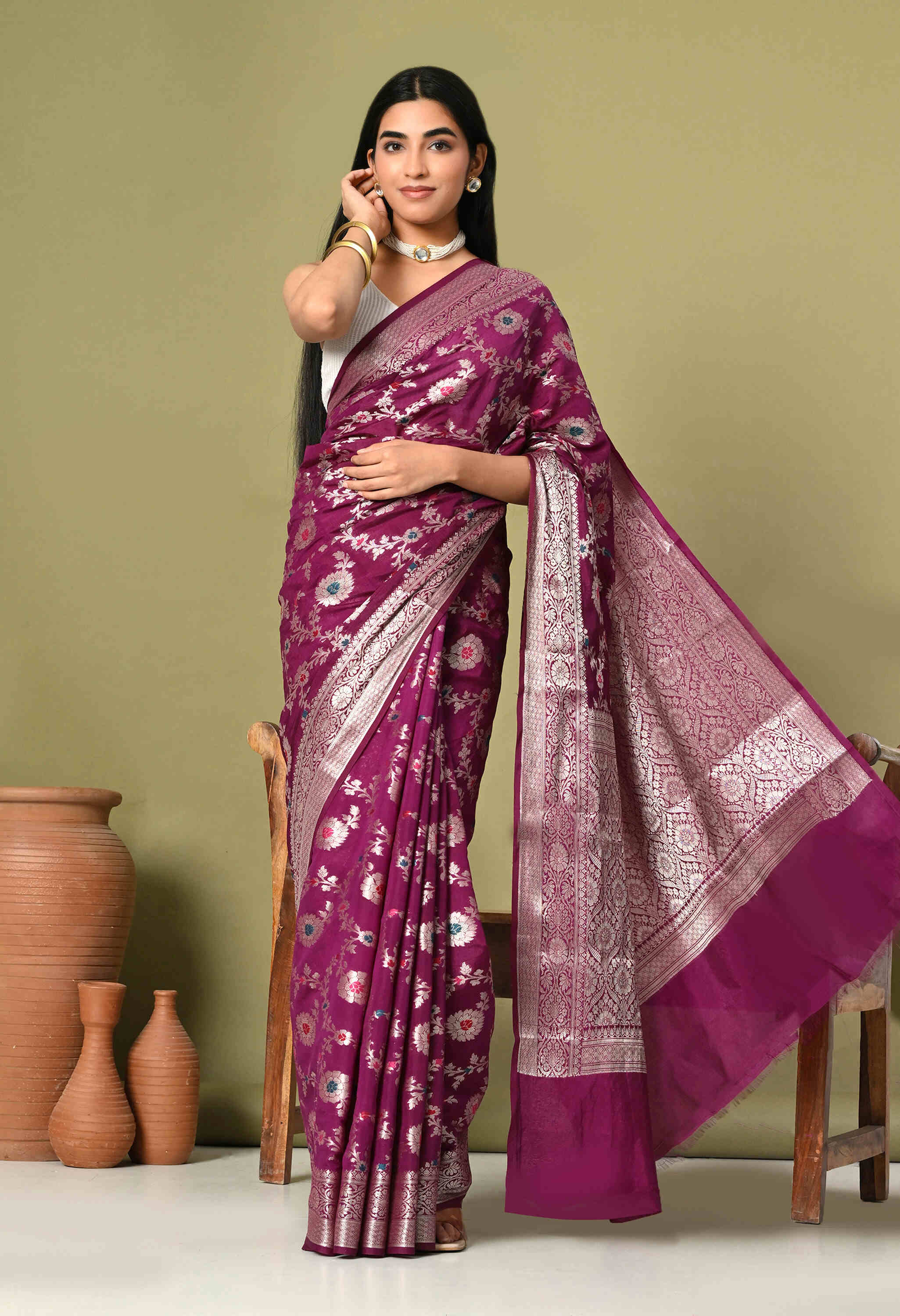 Party Wear Silk Saree With Tilphi
