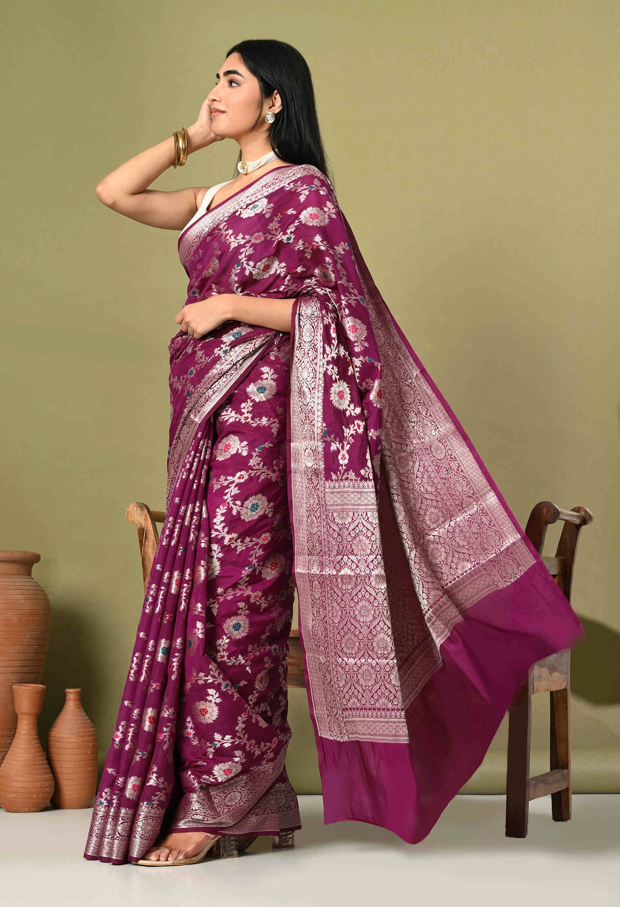 Party Wear Silk Saree With Tilphi Work