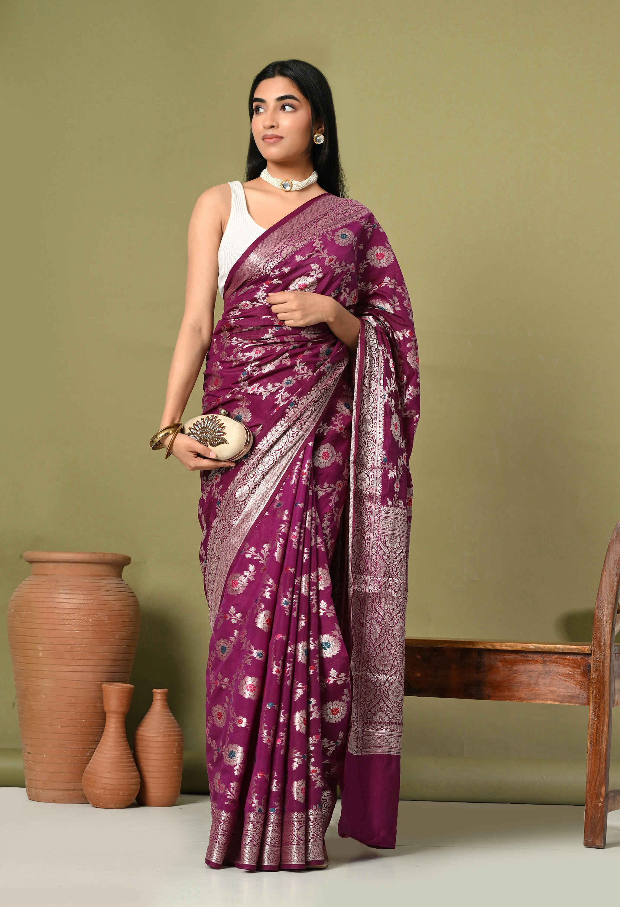Party Wear Silk Saree With Tilphi Work