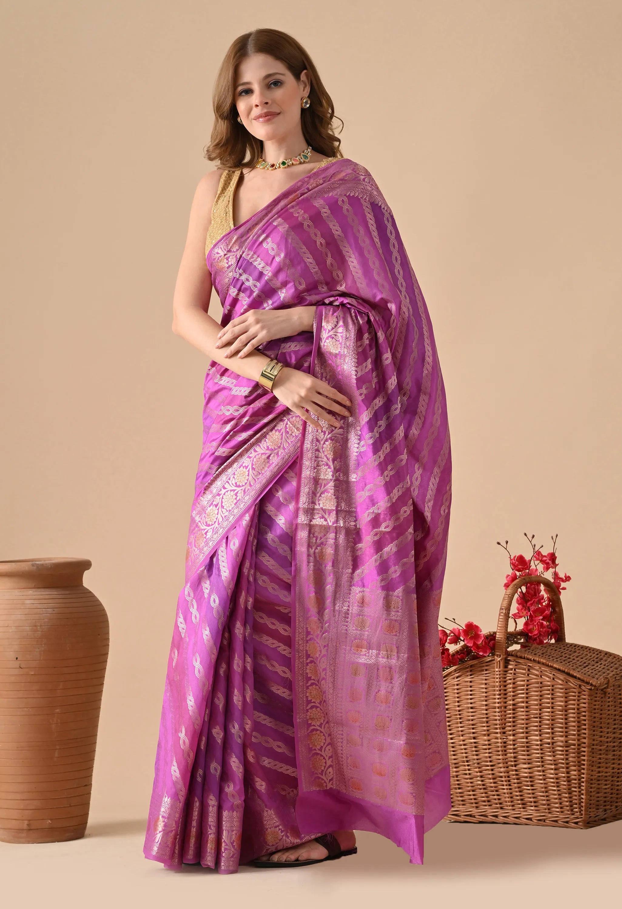 Rangkat Purple Silk Saree