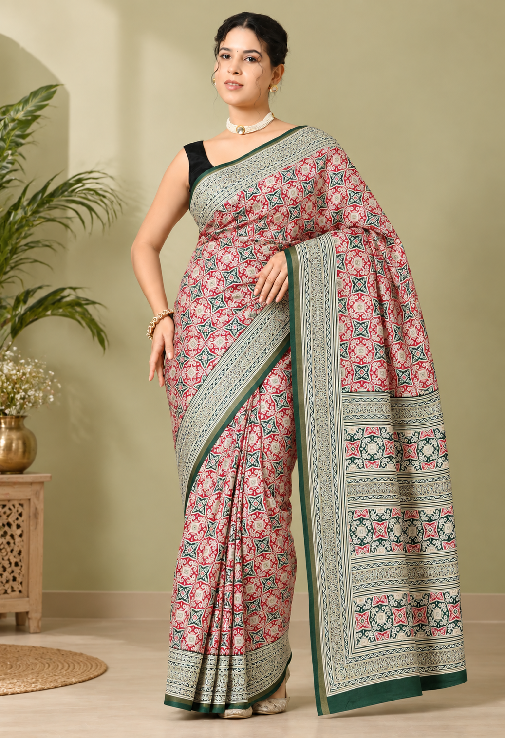 Pair it with a green blouse, traditional gold jewellery and elegant heels for a sophisticated festive look.