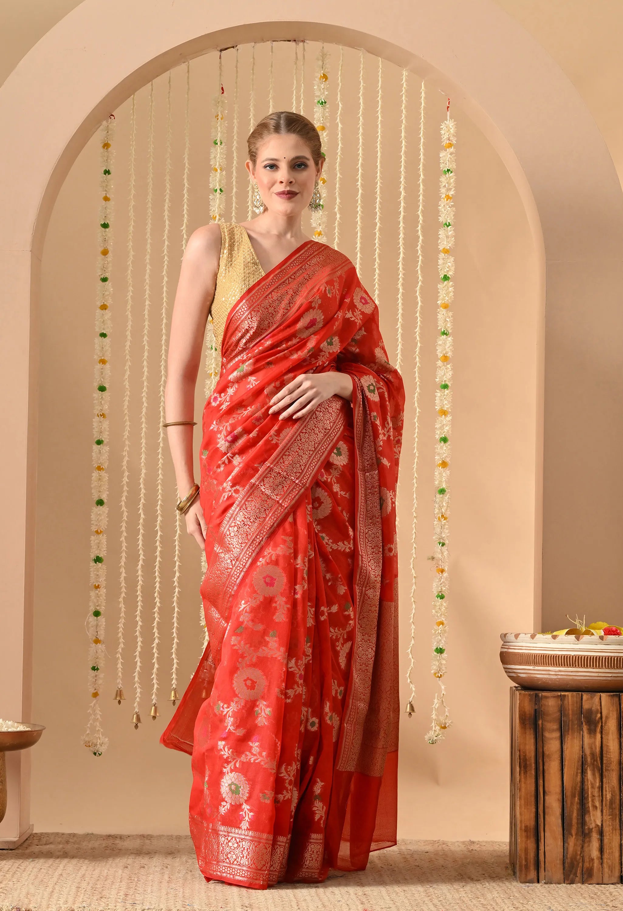 Red Silk Banarasi Saree