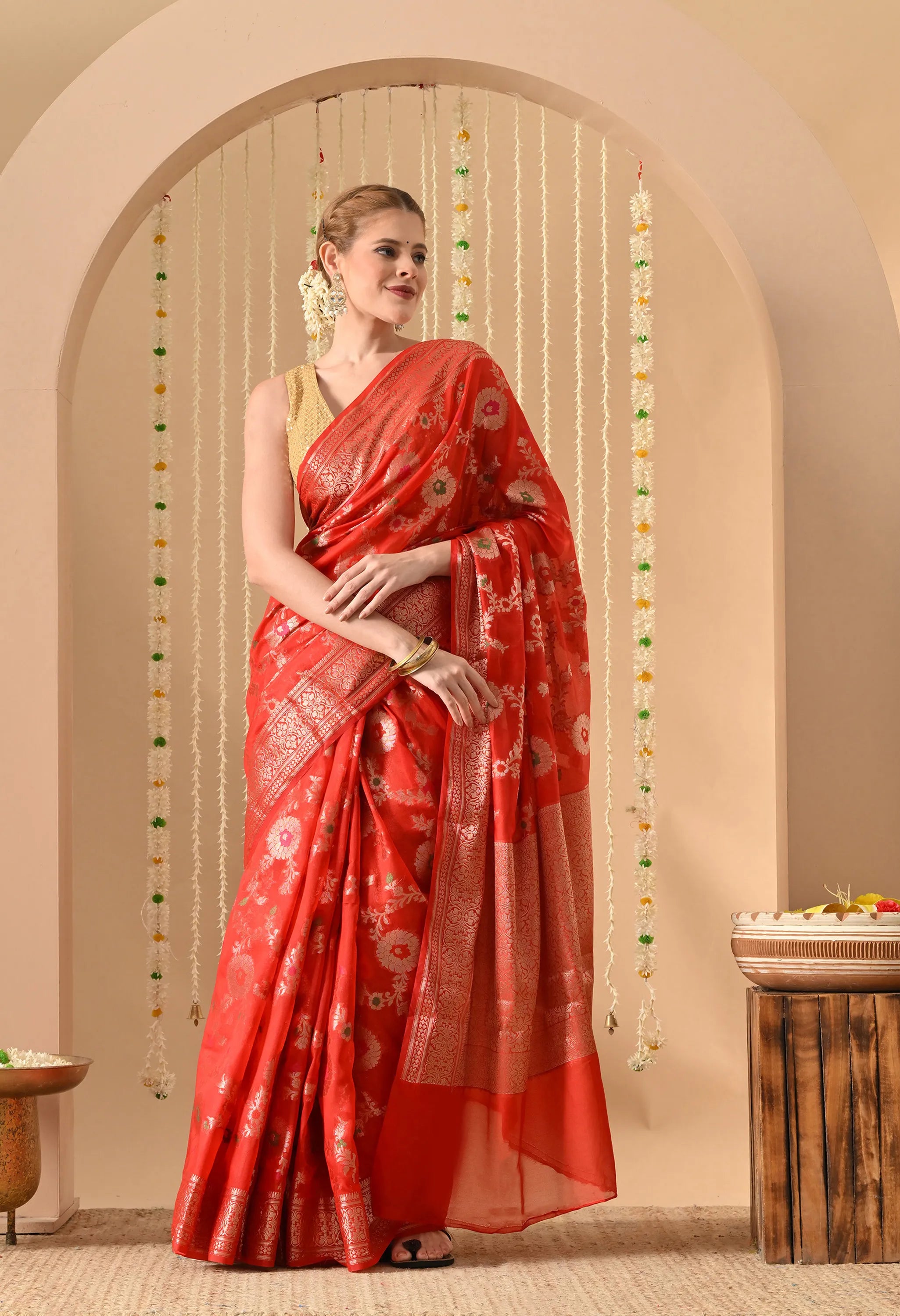 Red Silk Banarasi Saree