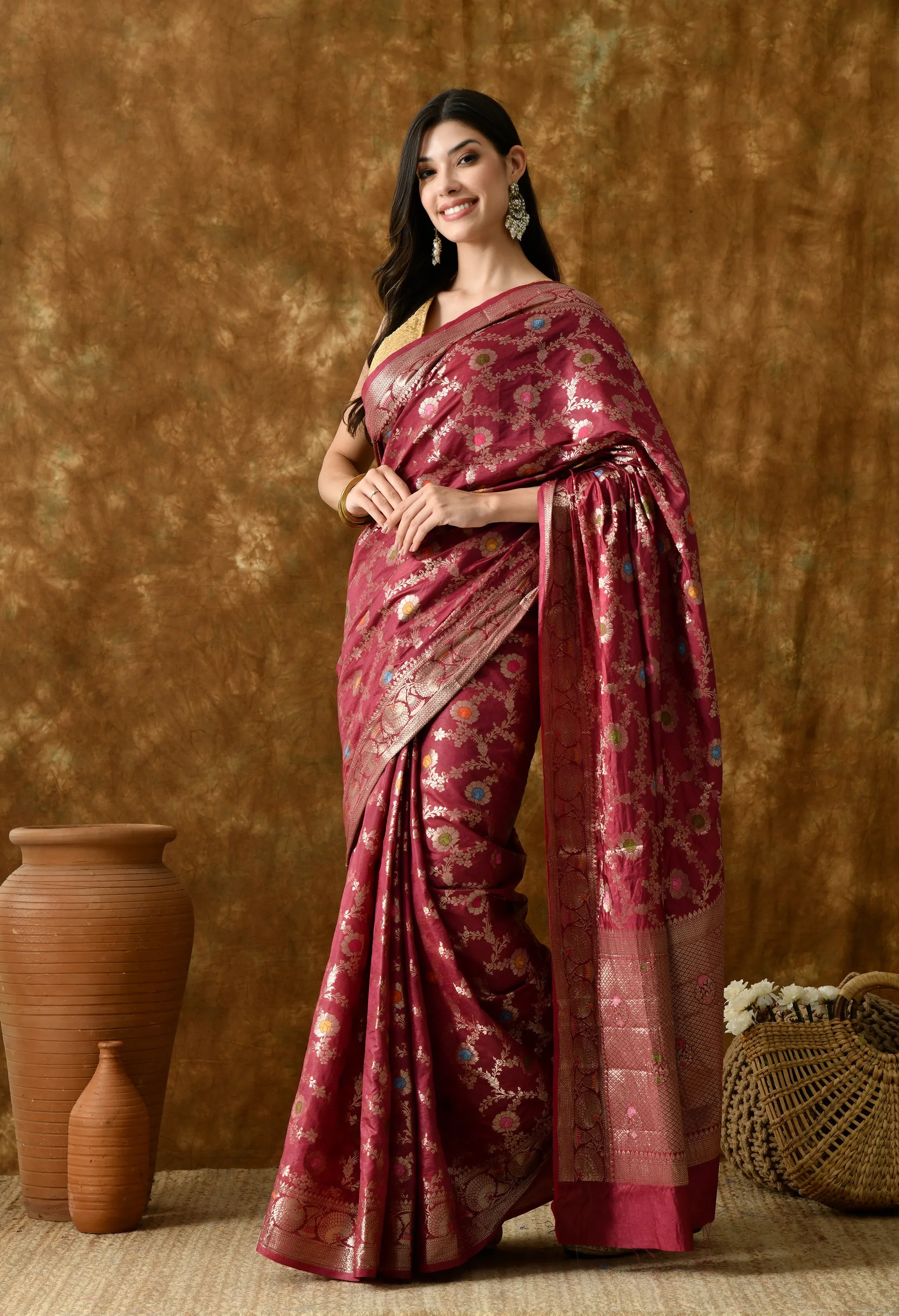 Stylish Red Silk Saree with Zari Work