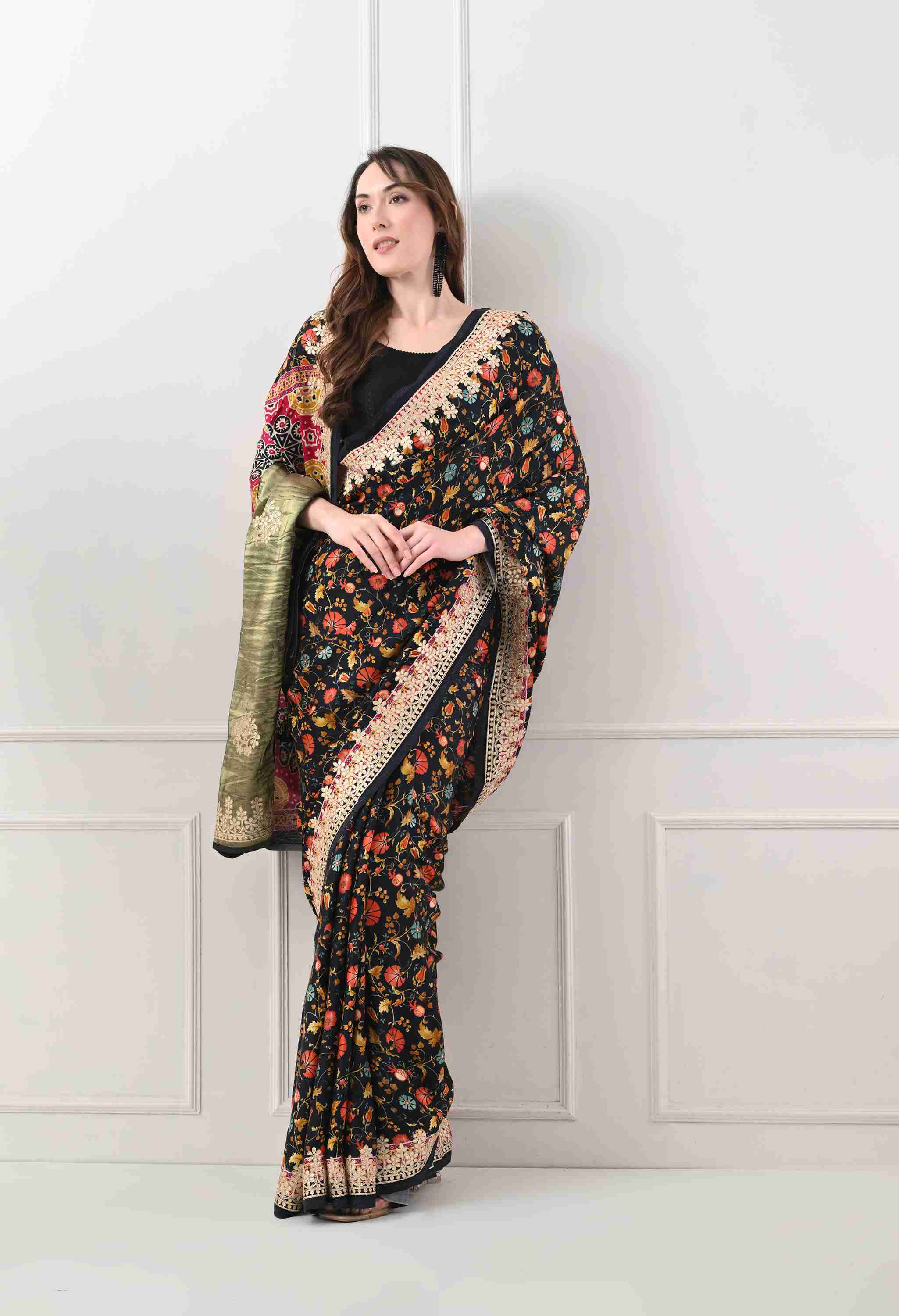 Ajrakh Print Modal Gajji Silk Saree 