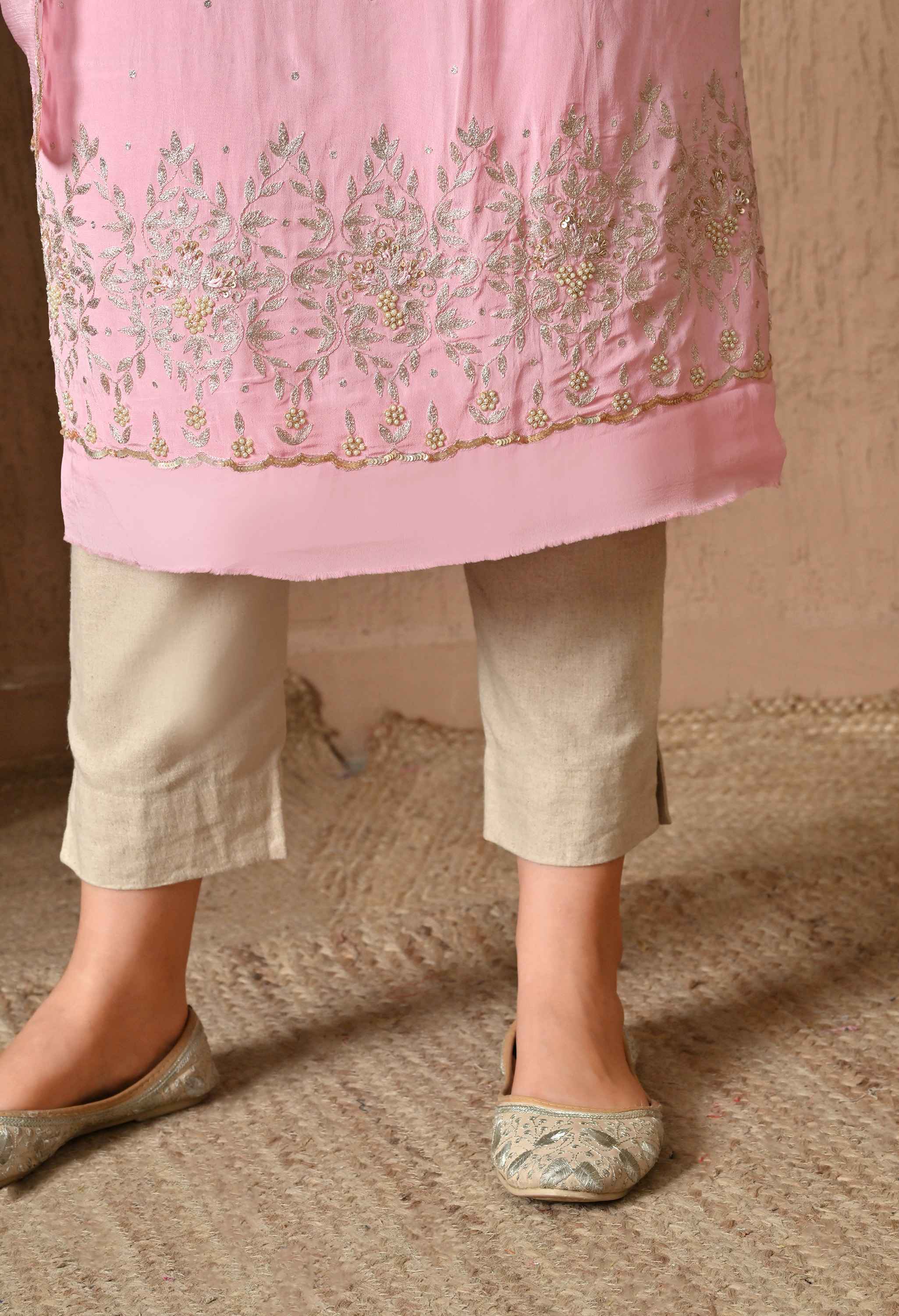 Pink Handwork Crepe Suit Sets