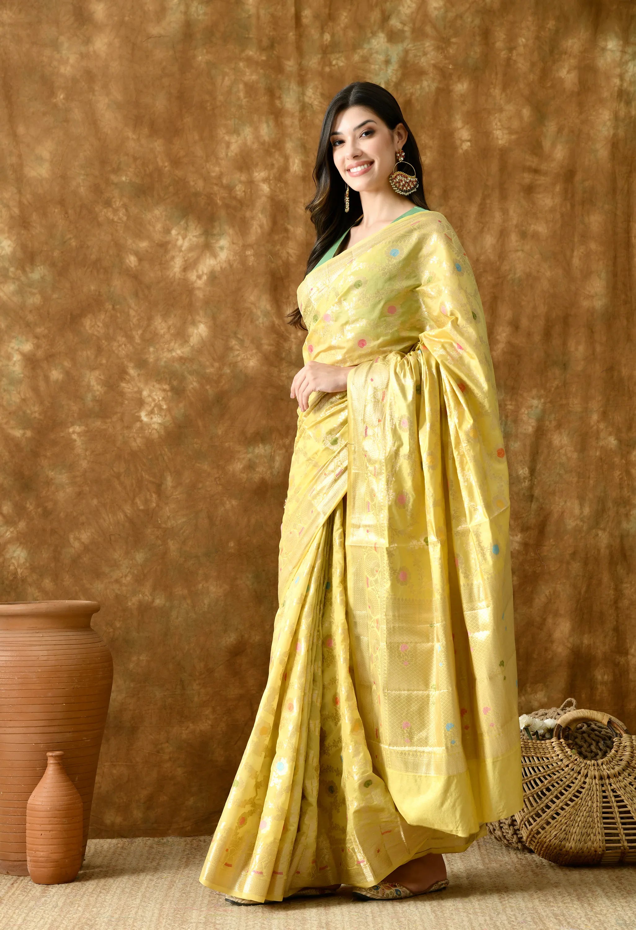 Stylish Yellow Silk Saree with Zari Work