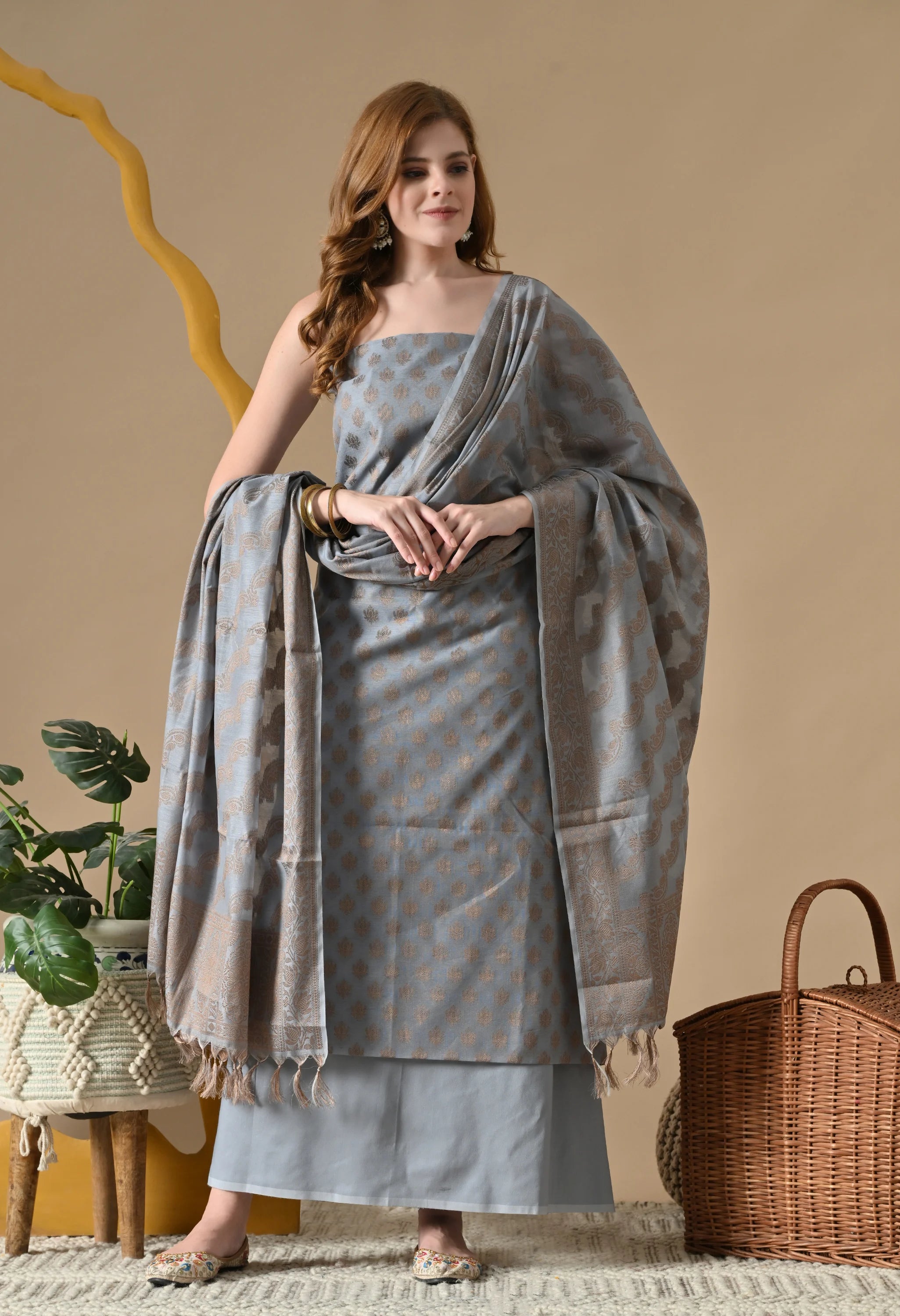 Designer chanderi cotton suit set