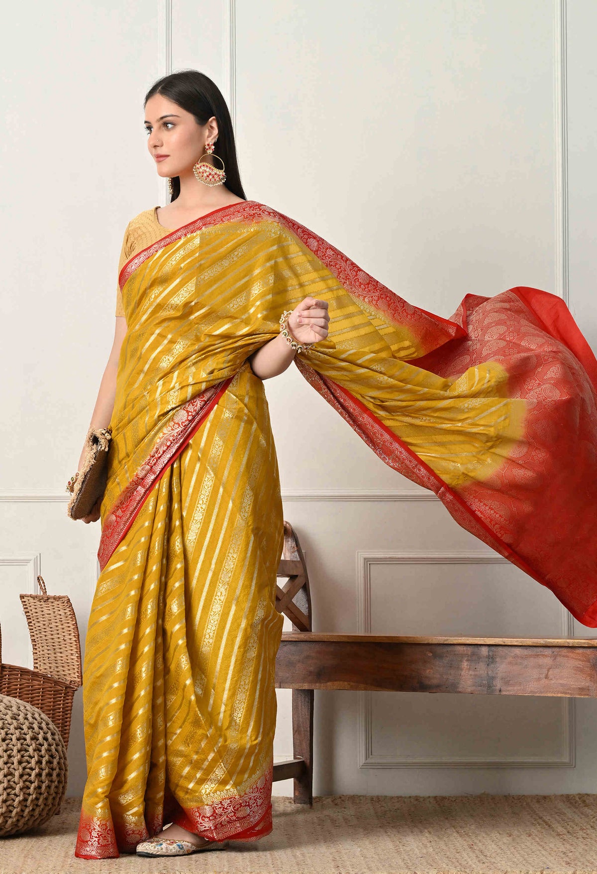 Traditional silk yellow sarees for Rakhi
