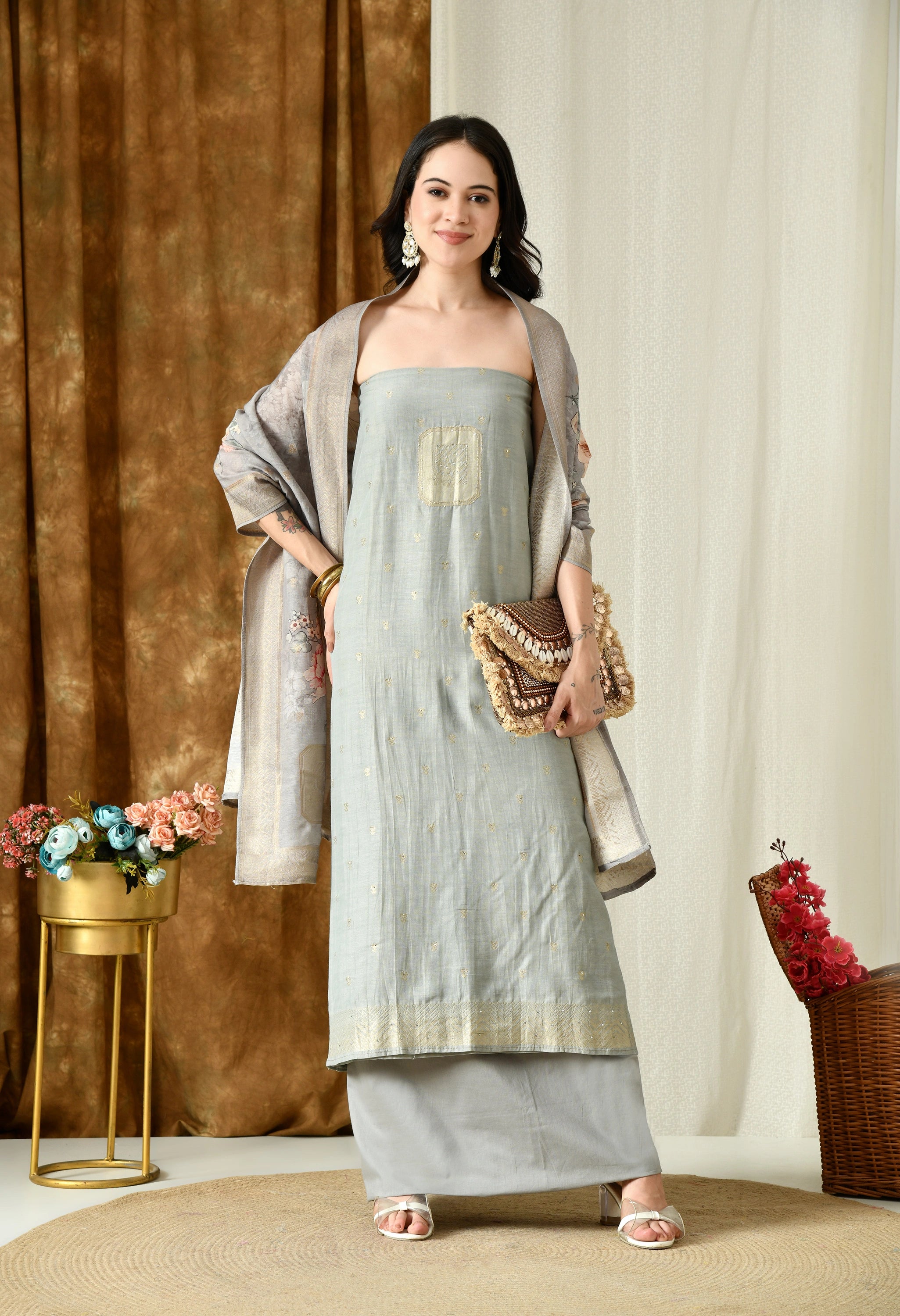 Silk cotton suit with dupatta