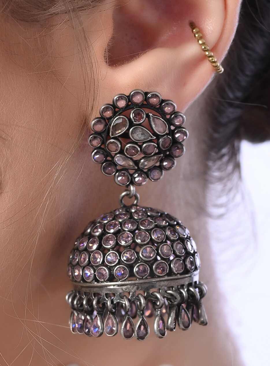 Designer silver jhumka earrings for women 