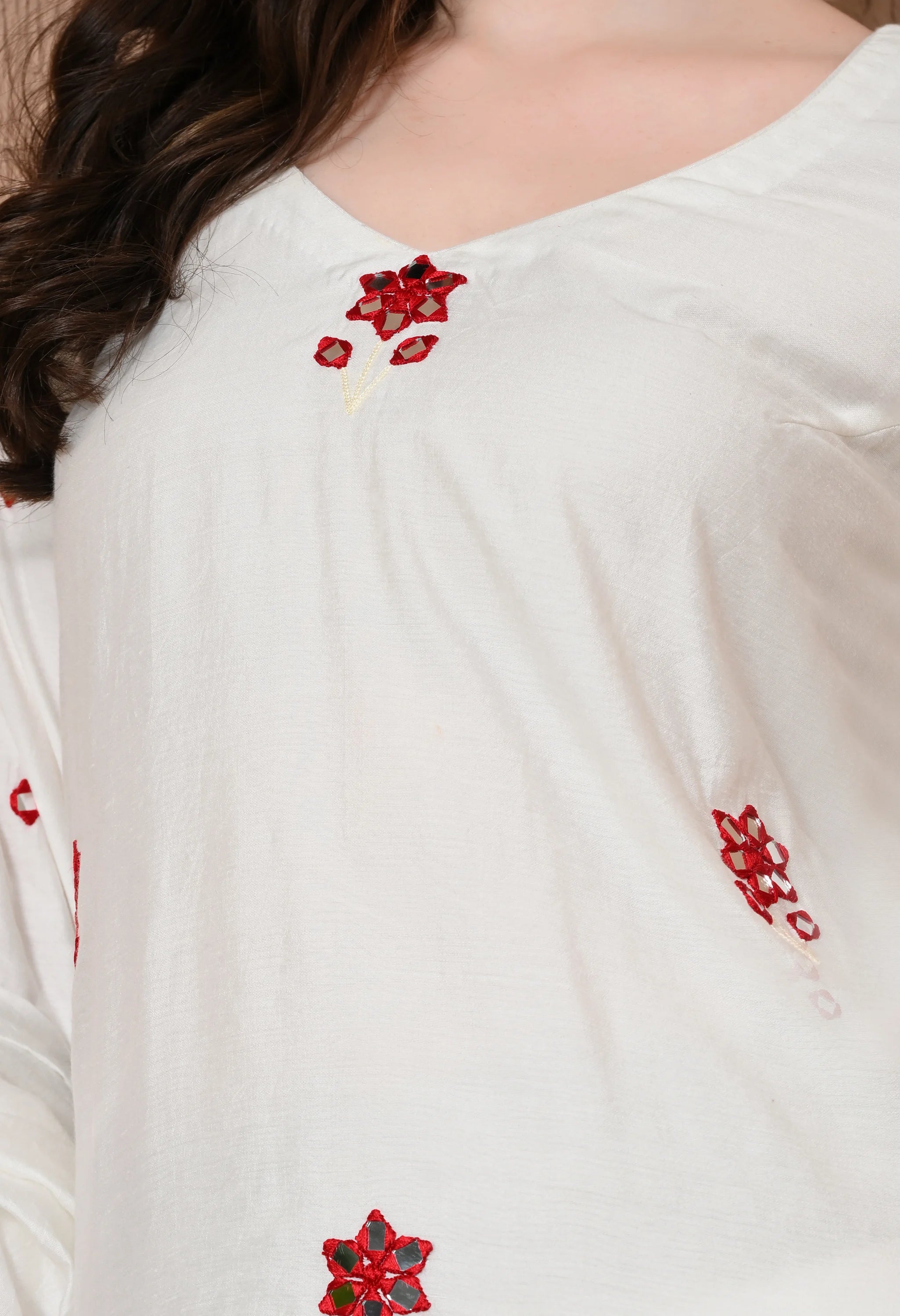 White chanderi cotton kurta duppta set