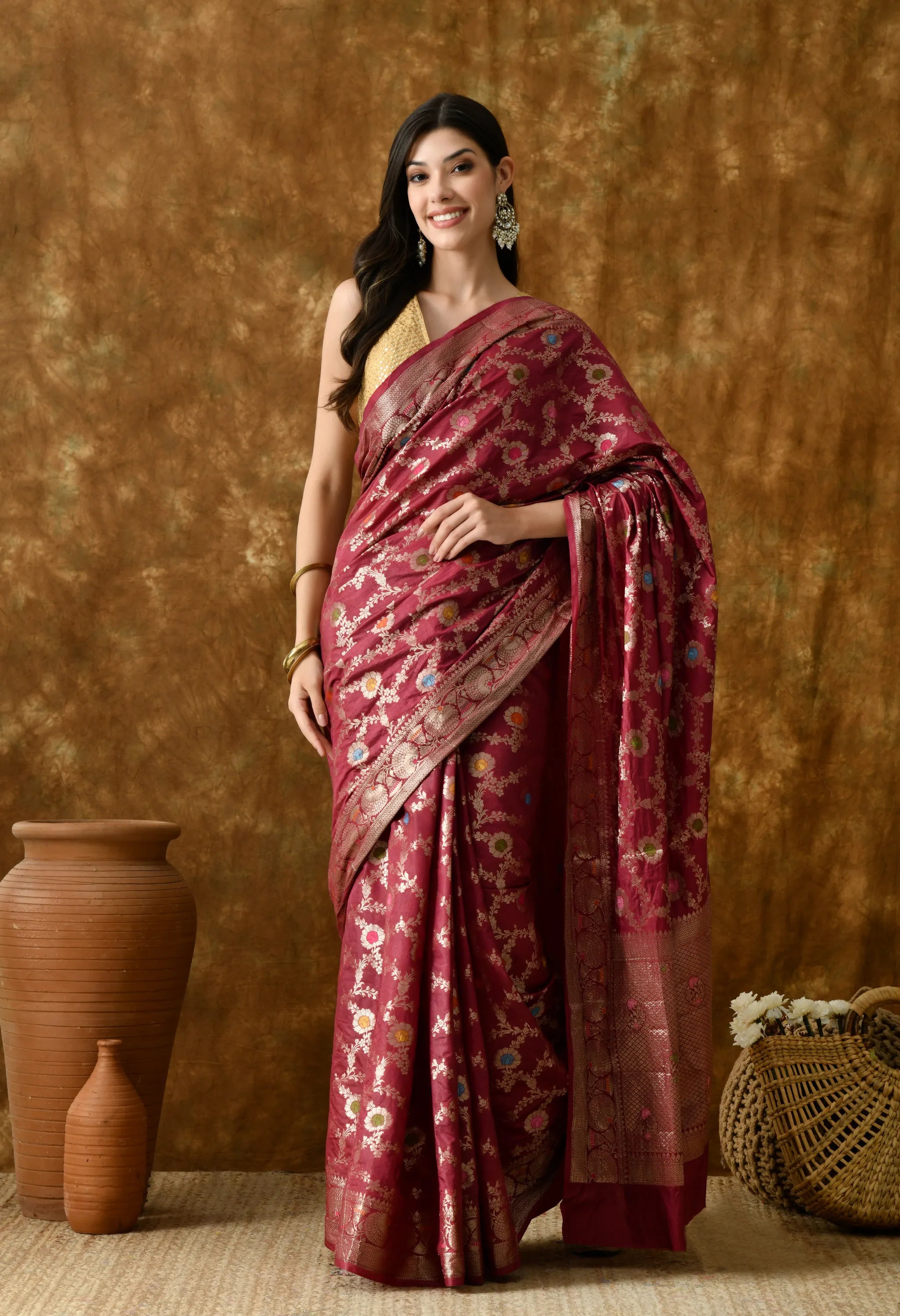 Stylish Red Silk Saree with Zari Work