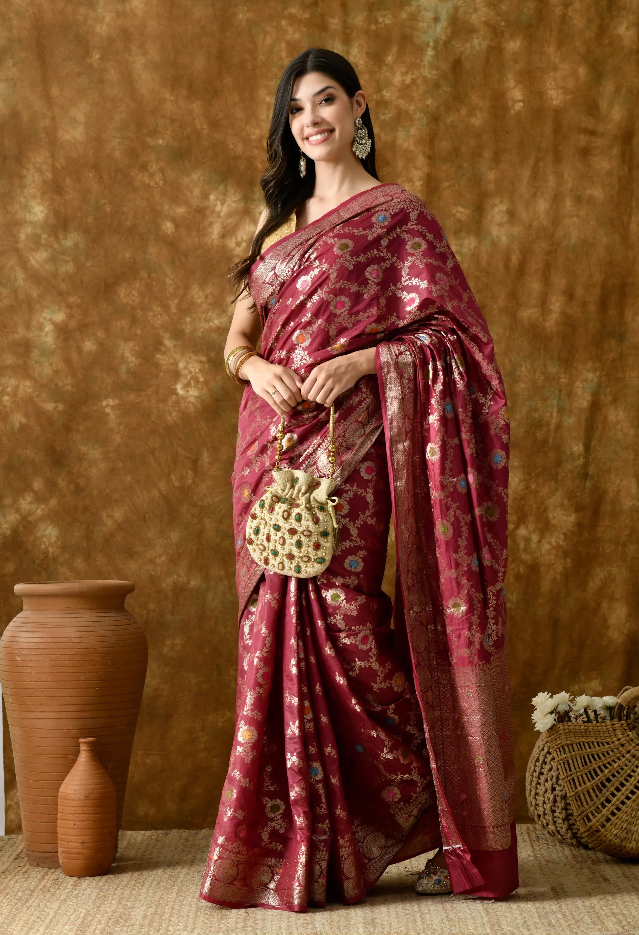 Stylish Red Silk Saree with Zari Work