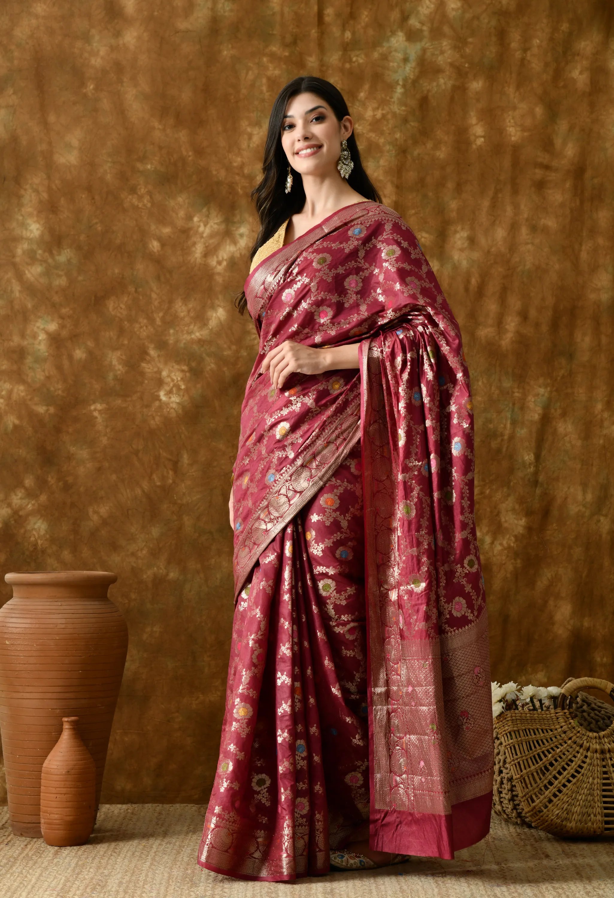 Stylish Red Silk Saree with Zari Work