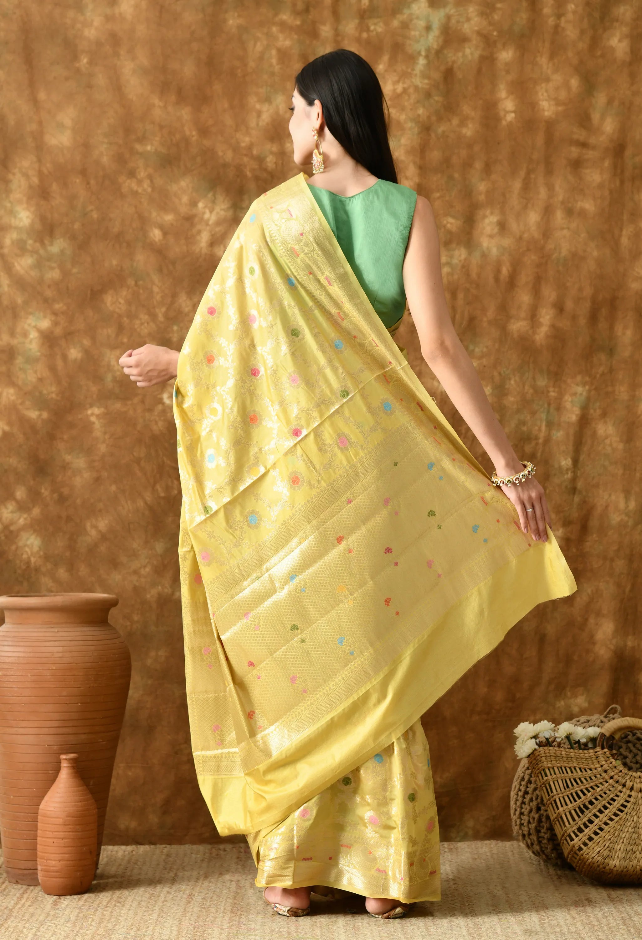 Stylish Yellow Silk Saree with Zari Work