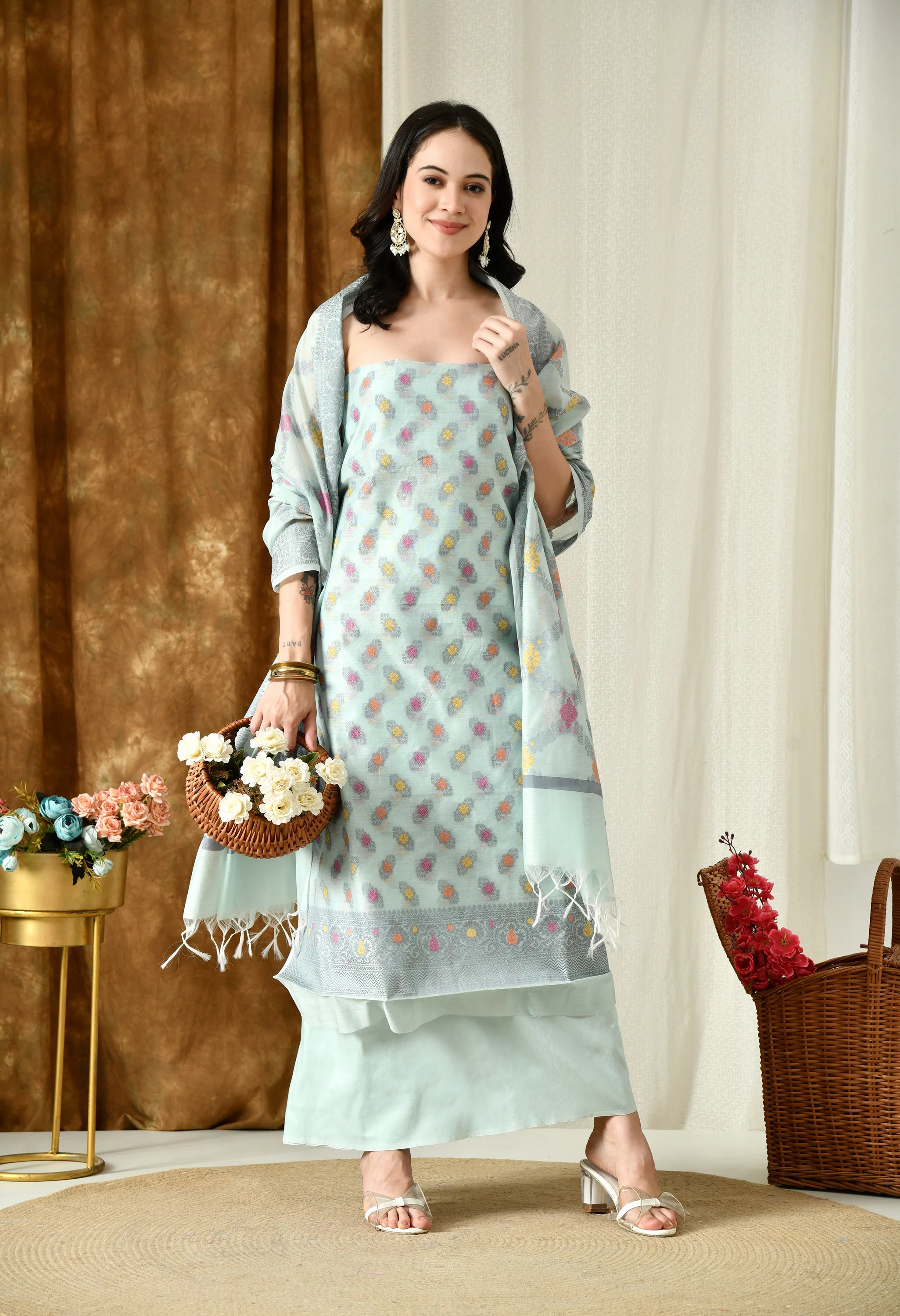 Traditional Chanderi cotton phulkari suits