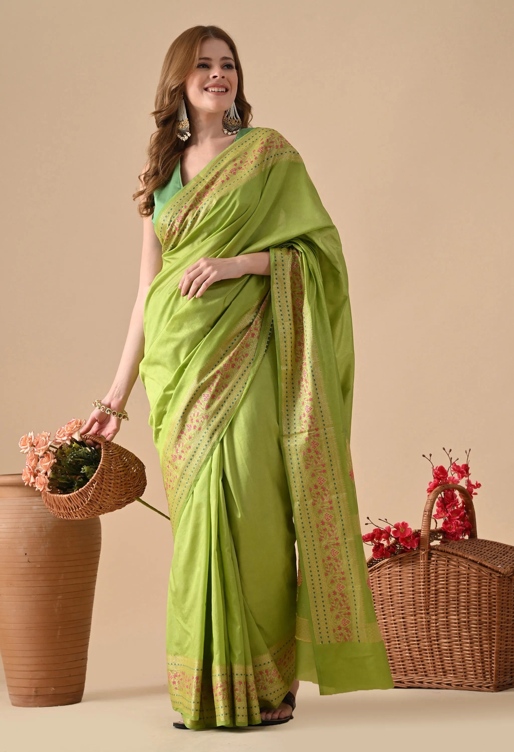 Traditional green silk saree
